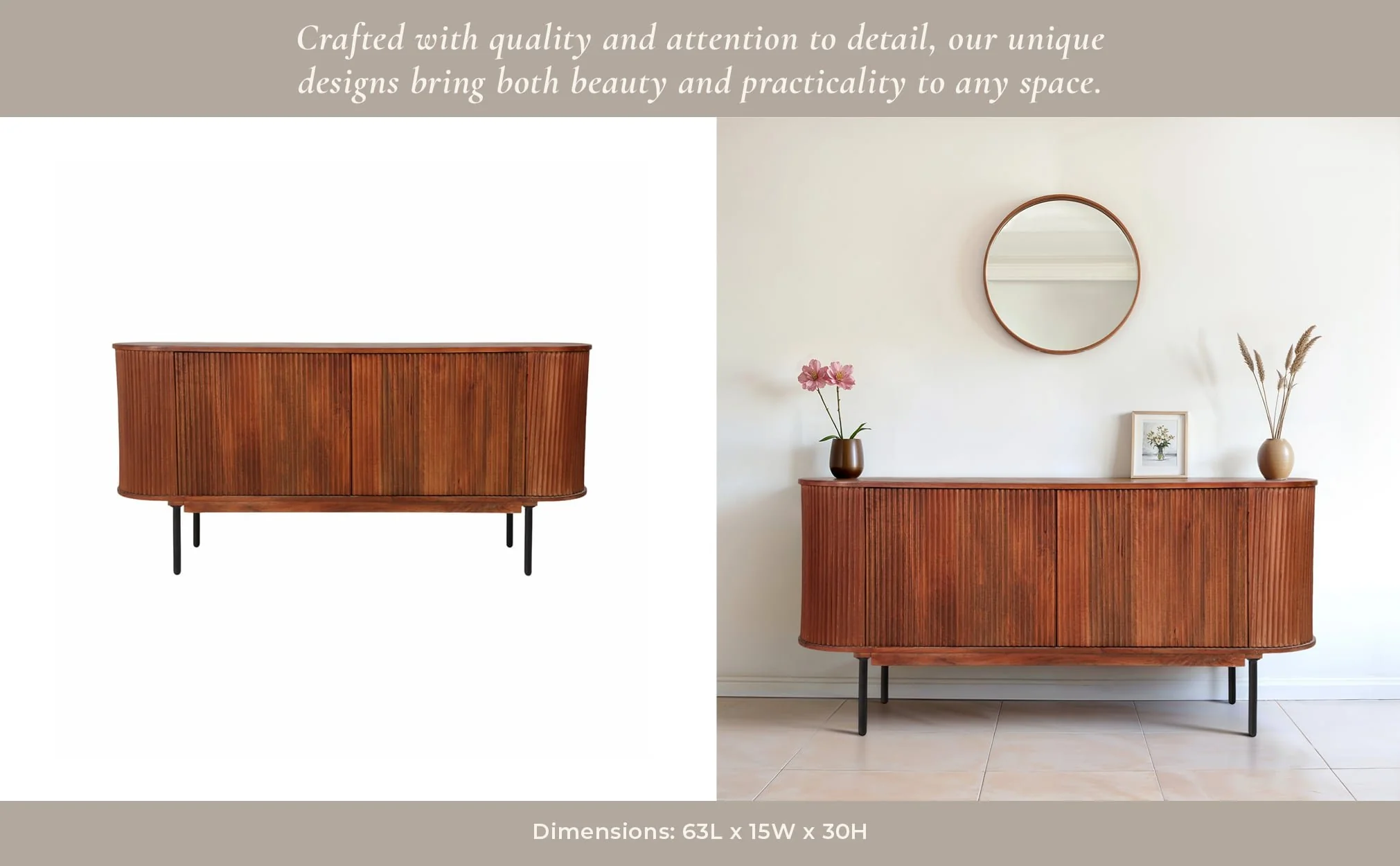 63" Rounded Ridges Sideboard, Brown - Image 12