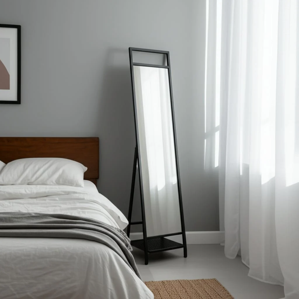 63" Standing Mirror W/ Hooks, Black - Image 11