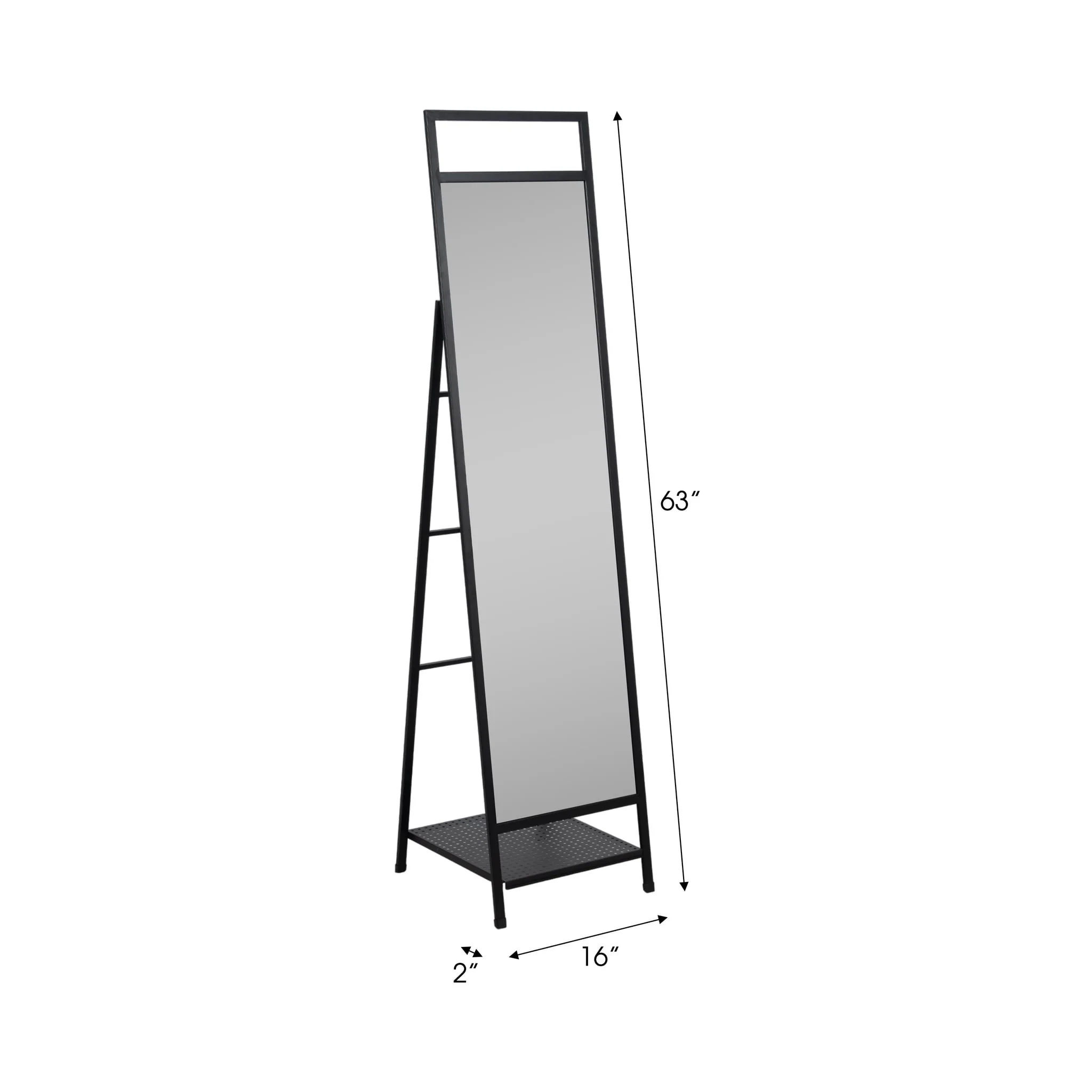 63" Standing Mirror W/ Hooks, Black - Image 8