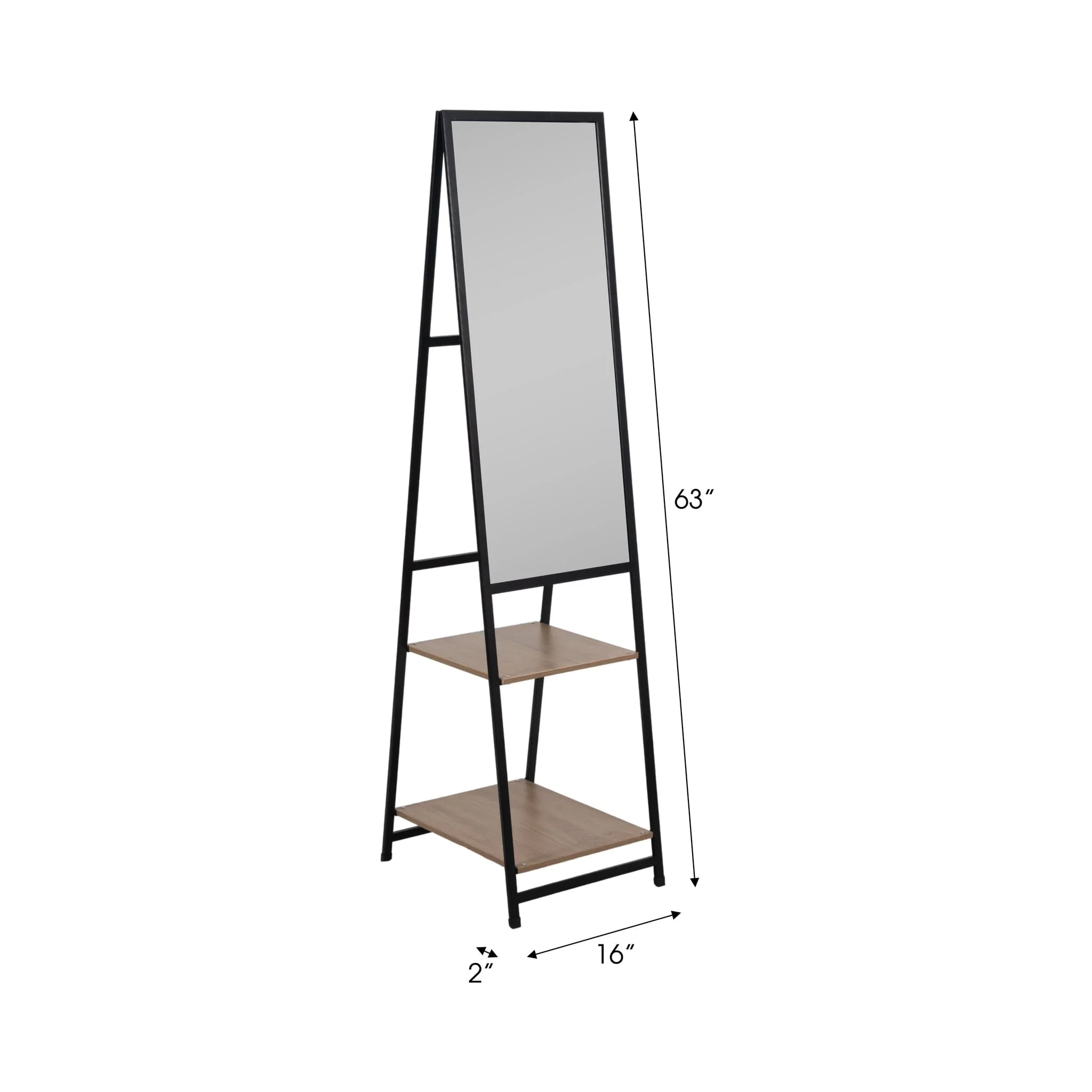 63" Standing Mirror W/ Wood Shelves, Black/natural - Image 7