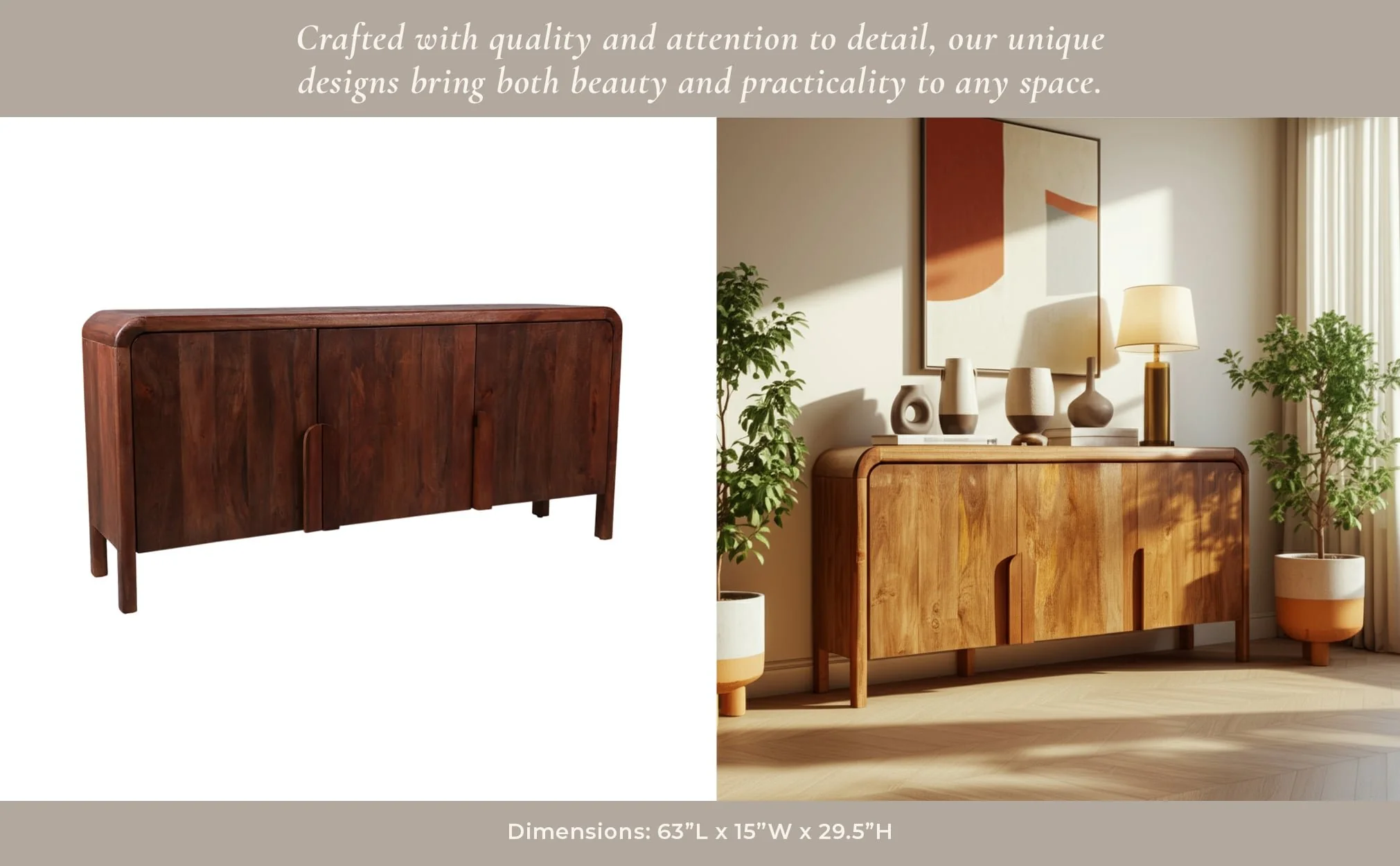 63x30" Curved Handle Cabinet, Brown - Image 14