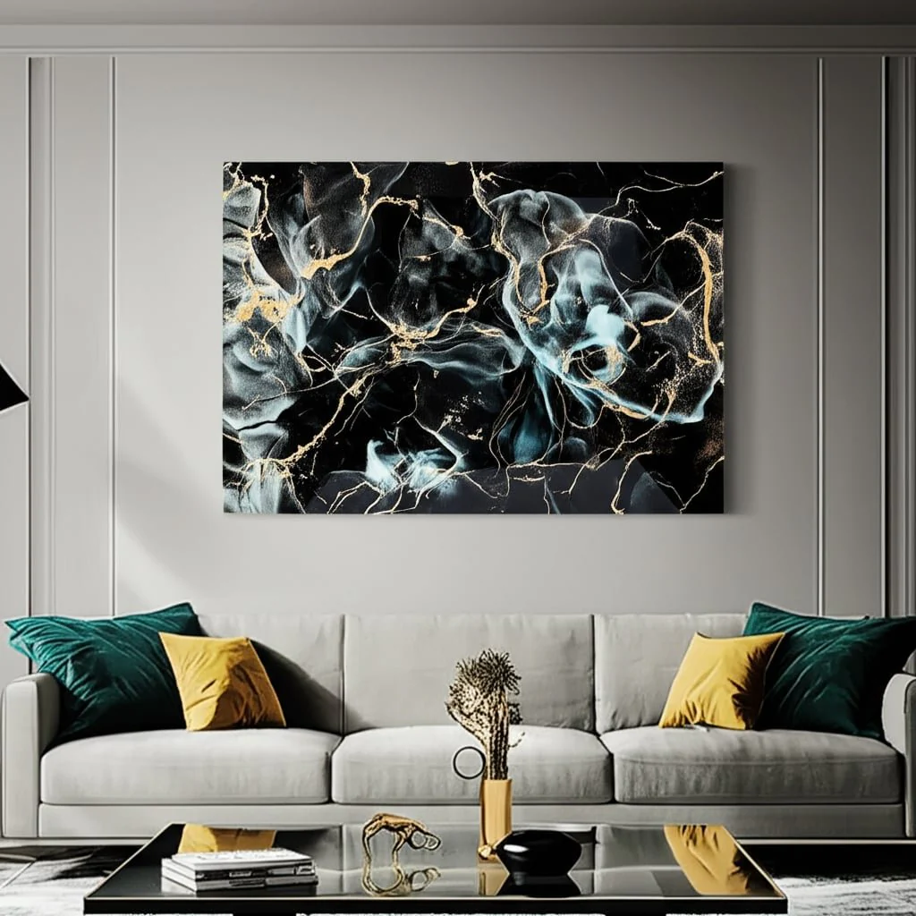 63x43 Abstract Metallic Tempered Glass Art, Multi - Image 9