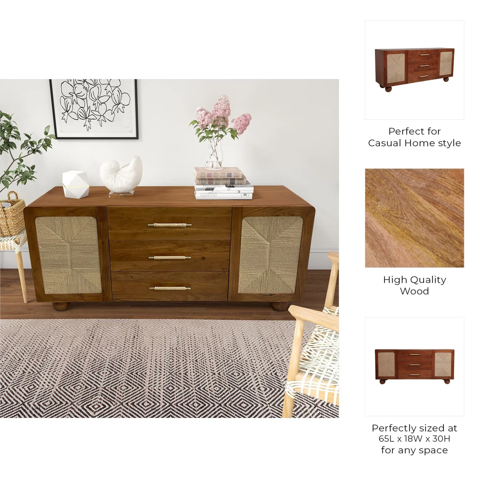 65" Acacia Abacus Sideboard, Brown / Kd - Image 10