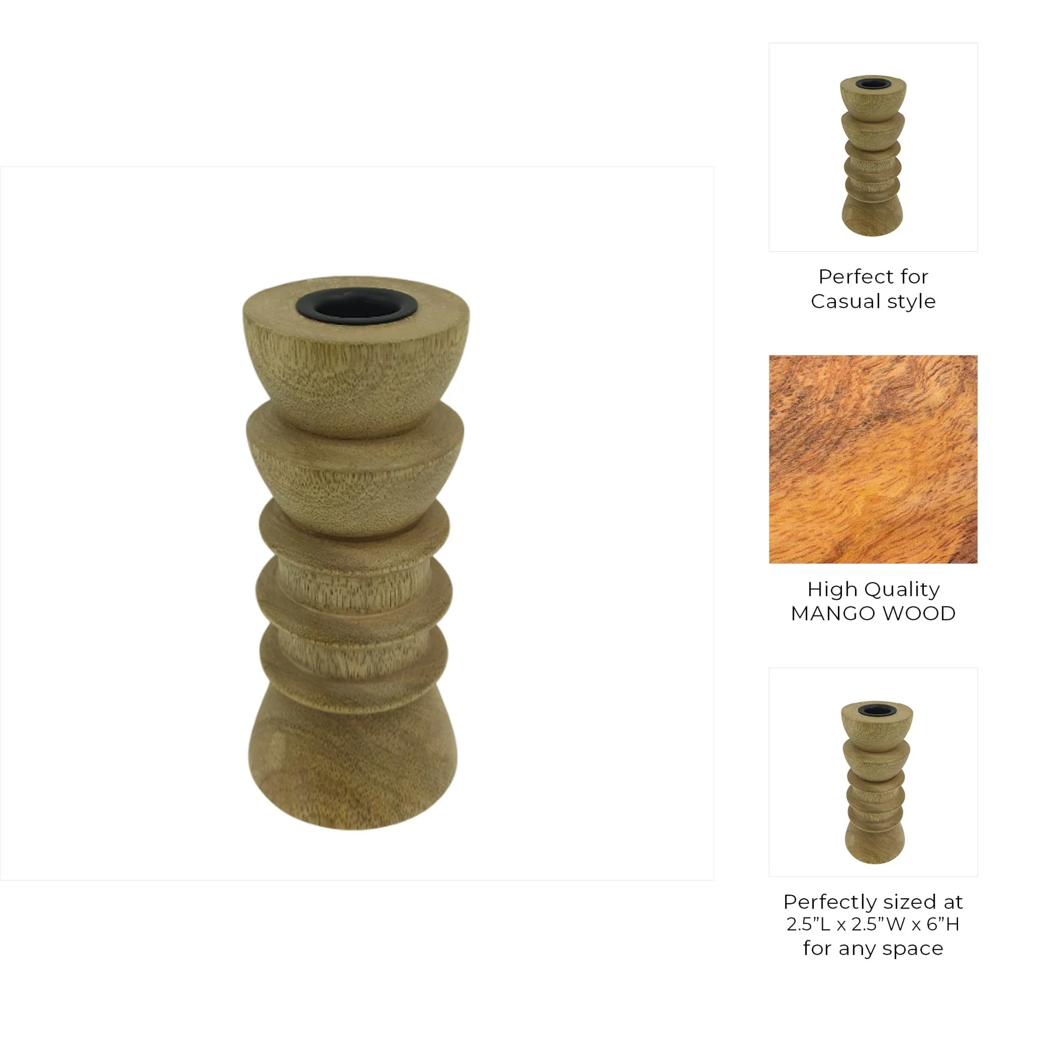6x3" Wood Totem Taper Holder, Natural - Image 2