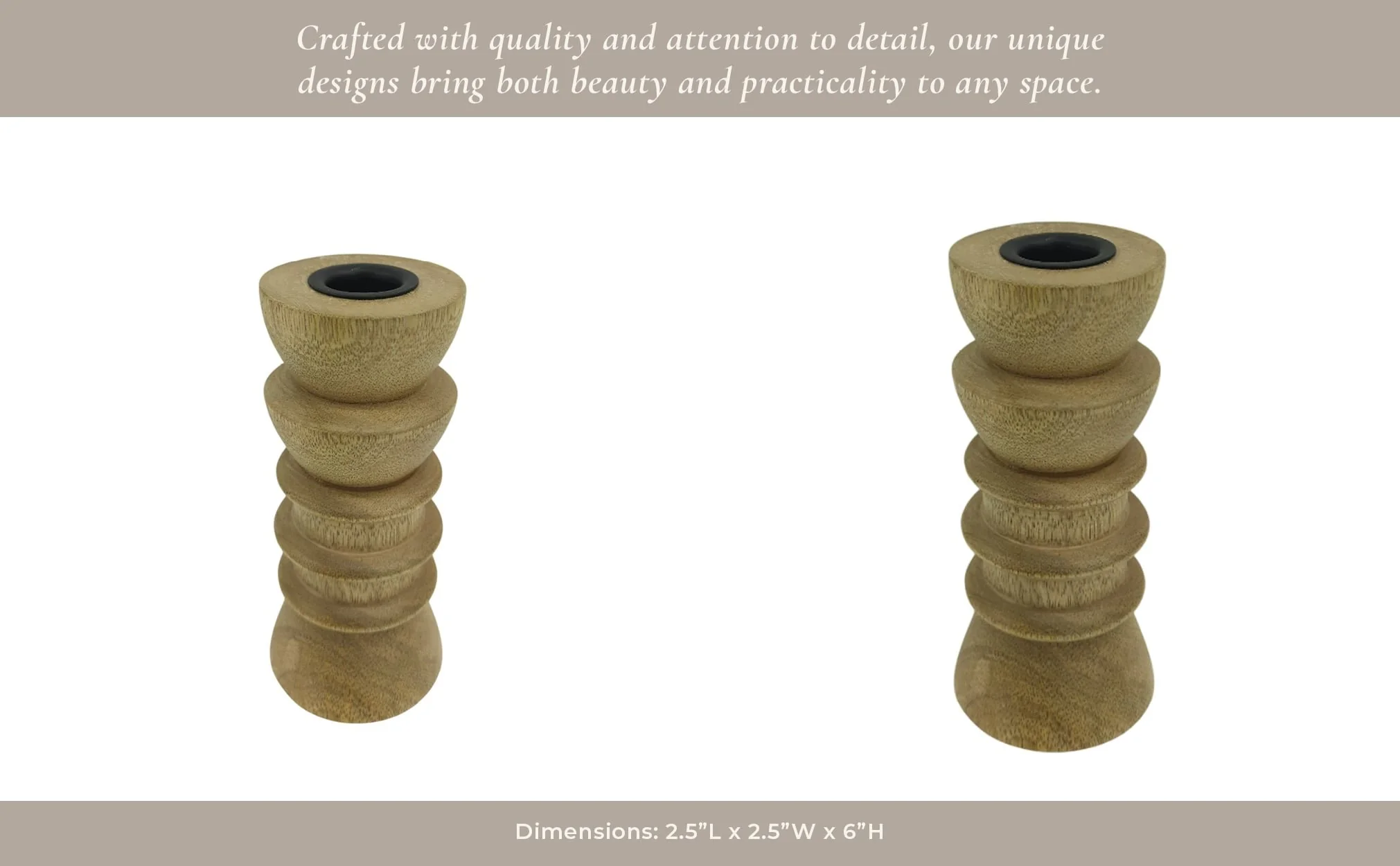 6x3" Wood Totem Taper Holder, Natural - Image 4