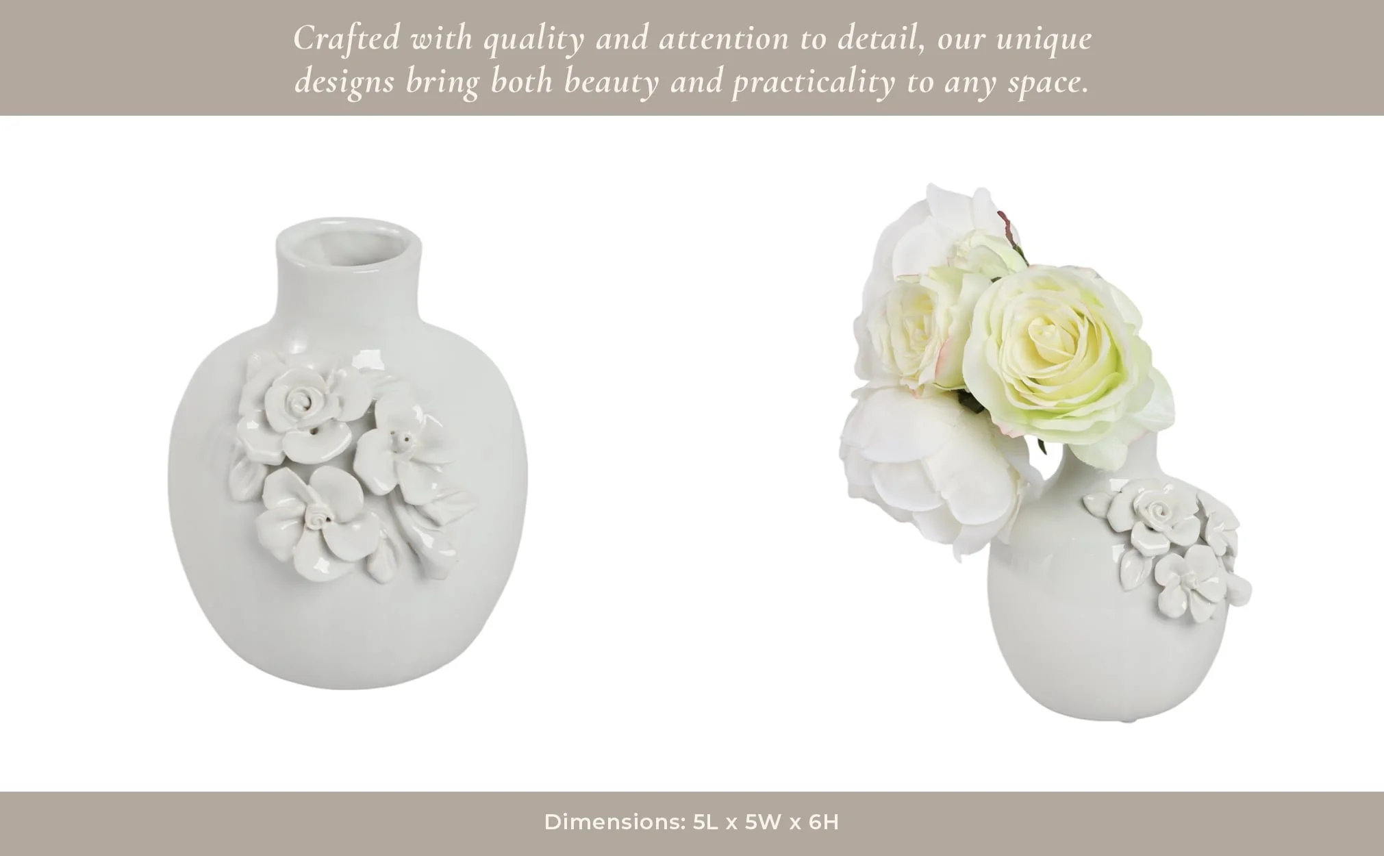 6x5" Rose Applique Bud Vase, Cream - Image 14