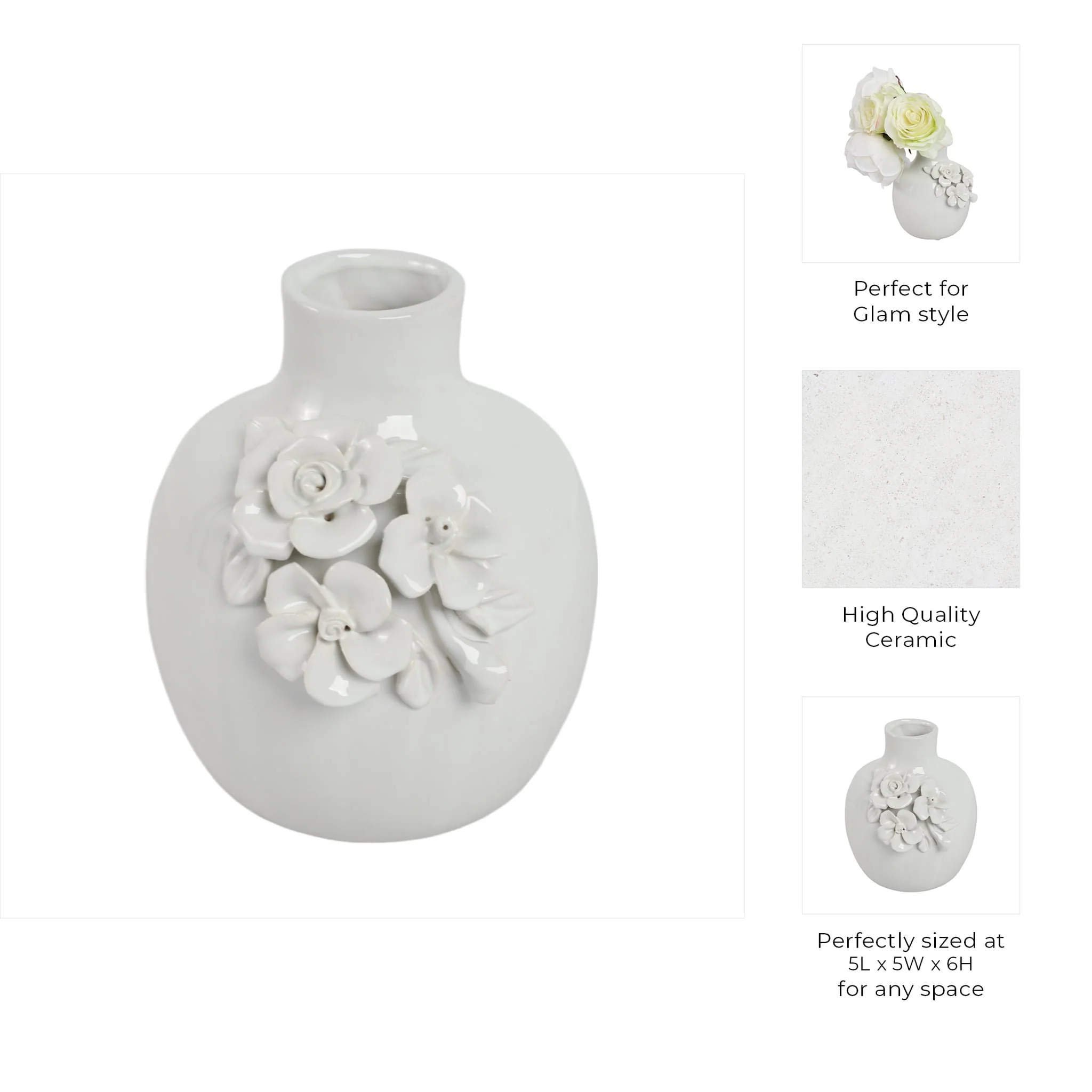 6x5" Rose Applique Bud Vase, Cream - Image 9