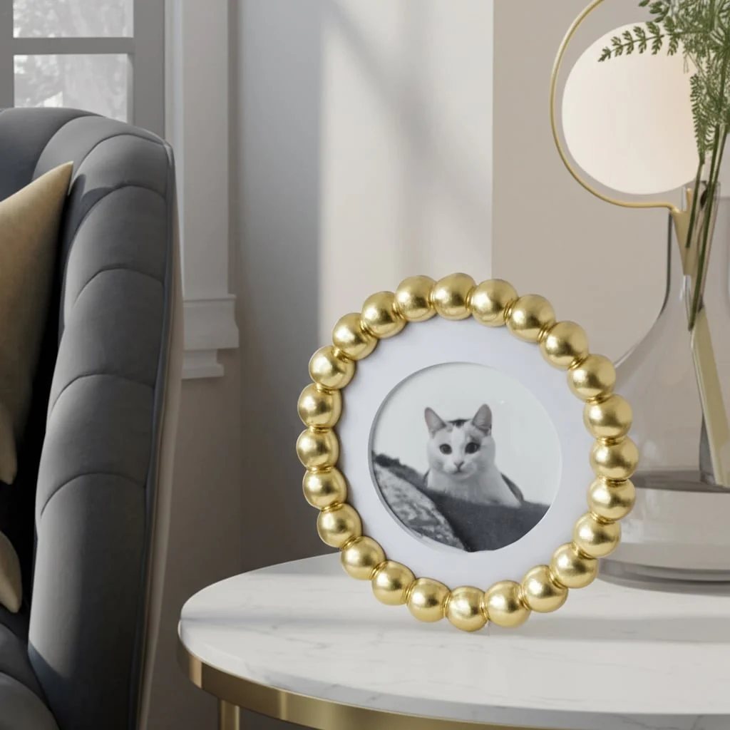 6x6 Matted To 4x4 Beaded Photo Frame, Gold - Image 11