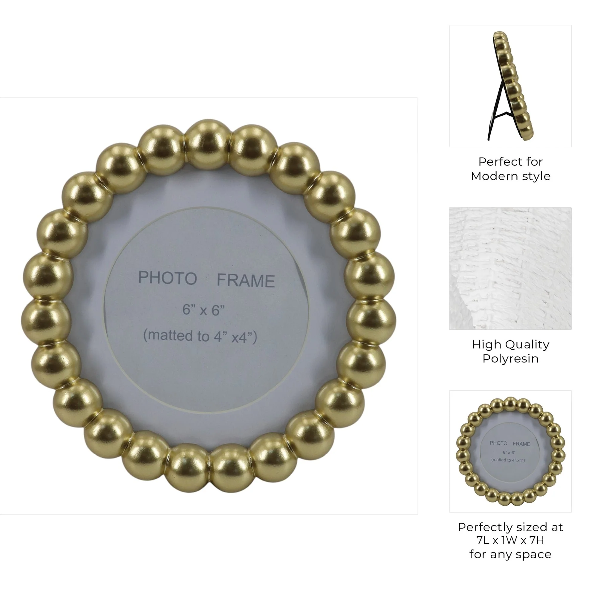 6x6 Matted To 4x4 Beaded Photo Frame, Gold - Image 8
