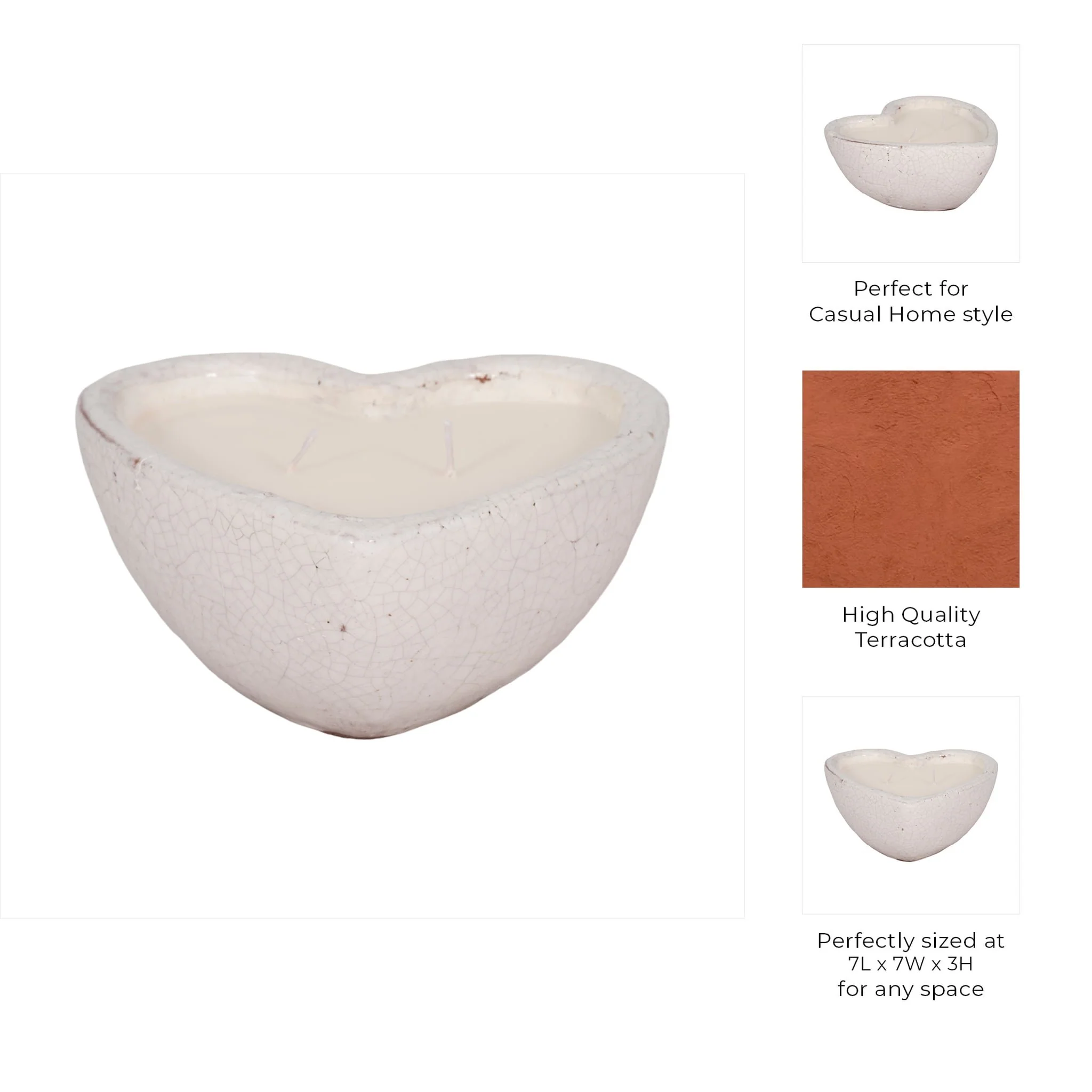 7" 11 Oz Sandalwood Heart Candle, White - Image 10