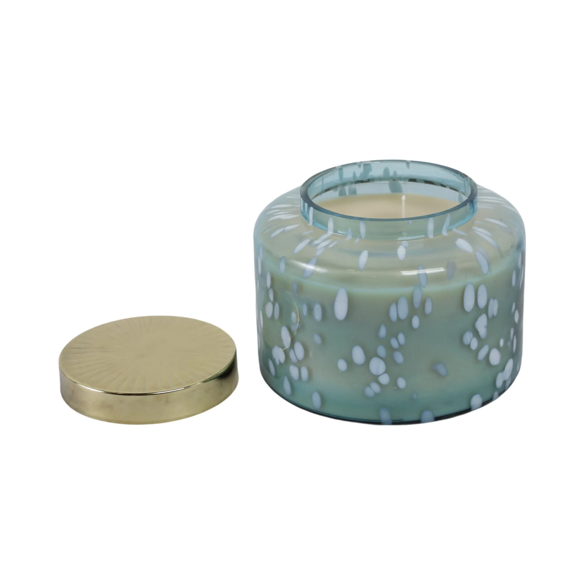 7" 71 Oz Jasmine Speckle Lidded Candle, Blue/gold - Image 2