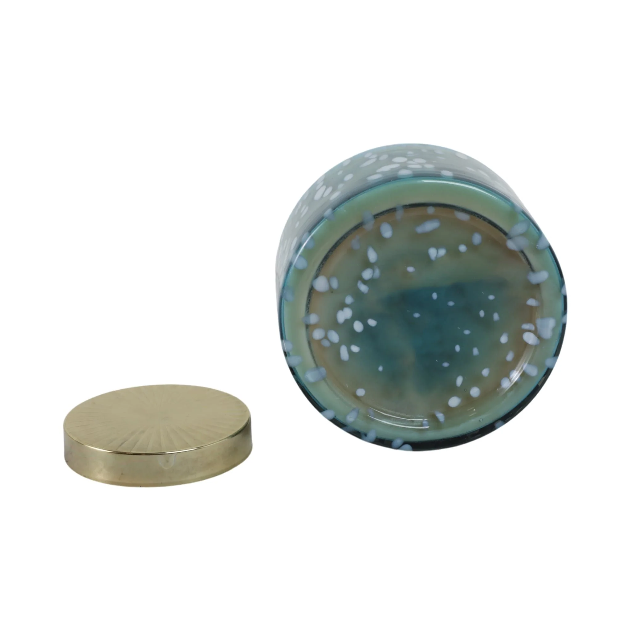 7" 71 Oz Jasmine Speckle Lidded Candle, Blue/gold - Image 6