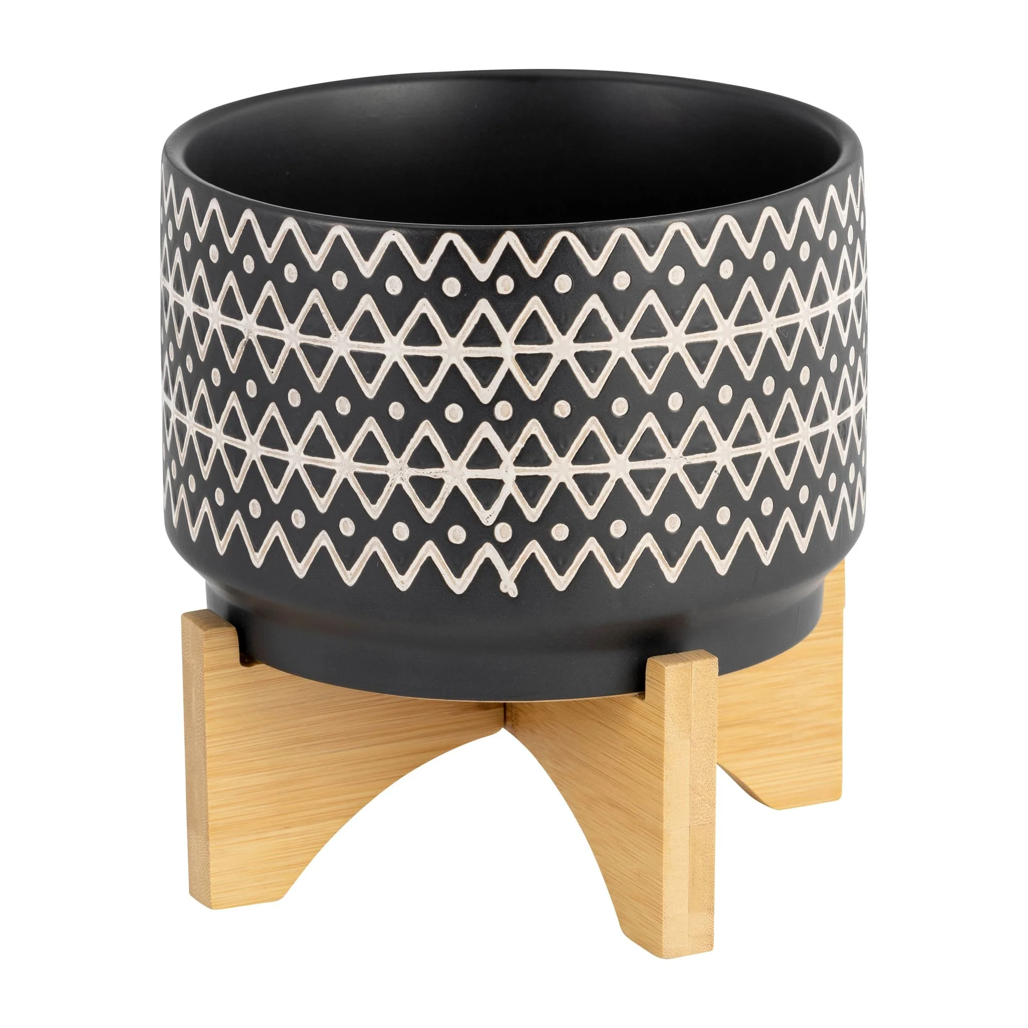 7" Abstract  Planter On Stand, Black - Image 3