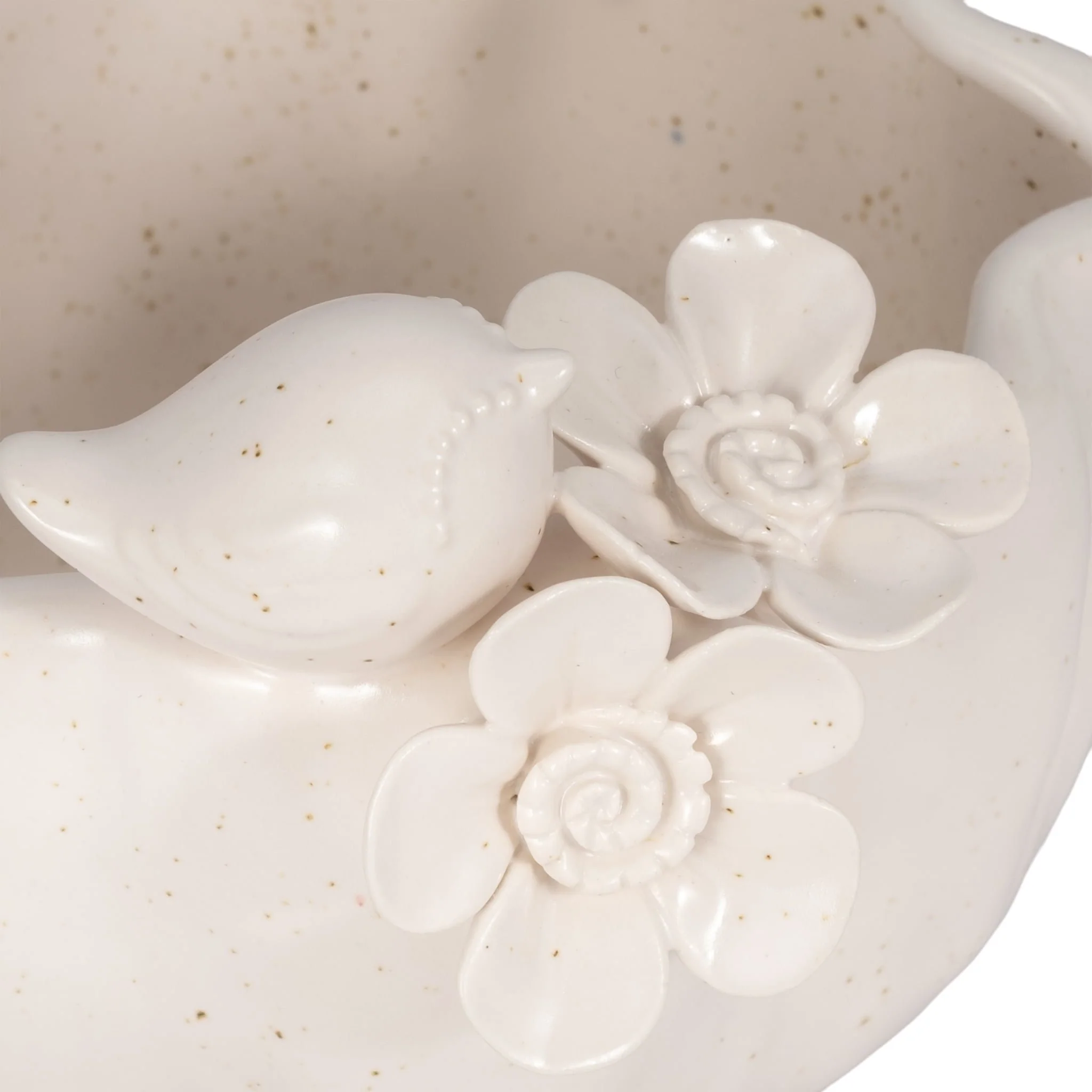 7" Bird And Flower Applique Footed Planter, Ivory - Image 4