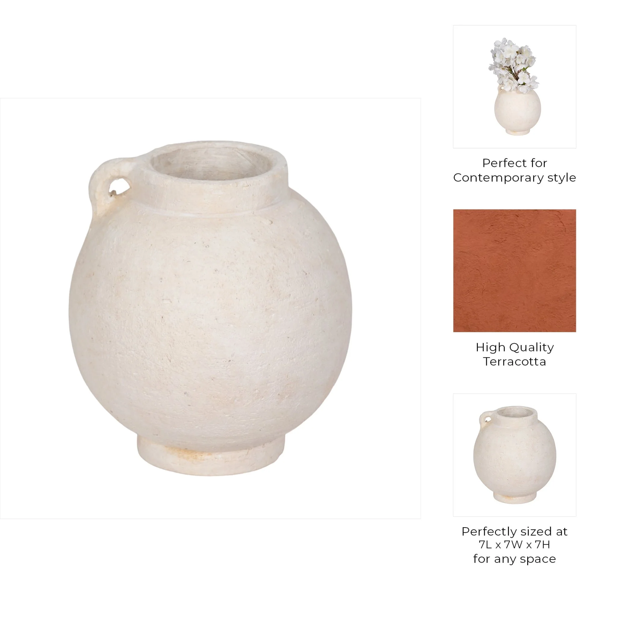 7" Bulbous Jug With Handle, White - Image 10