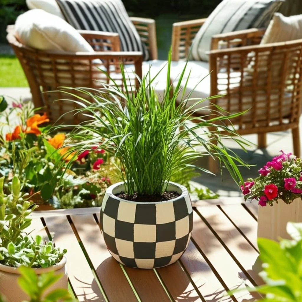 7" Checkerboard Rounded Planter, Black/white - Image 11