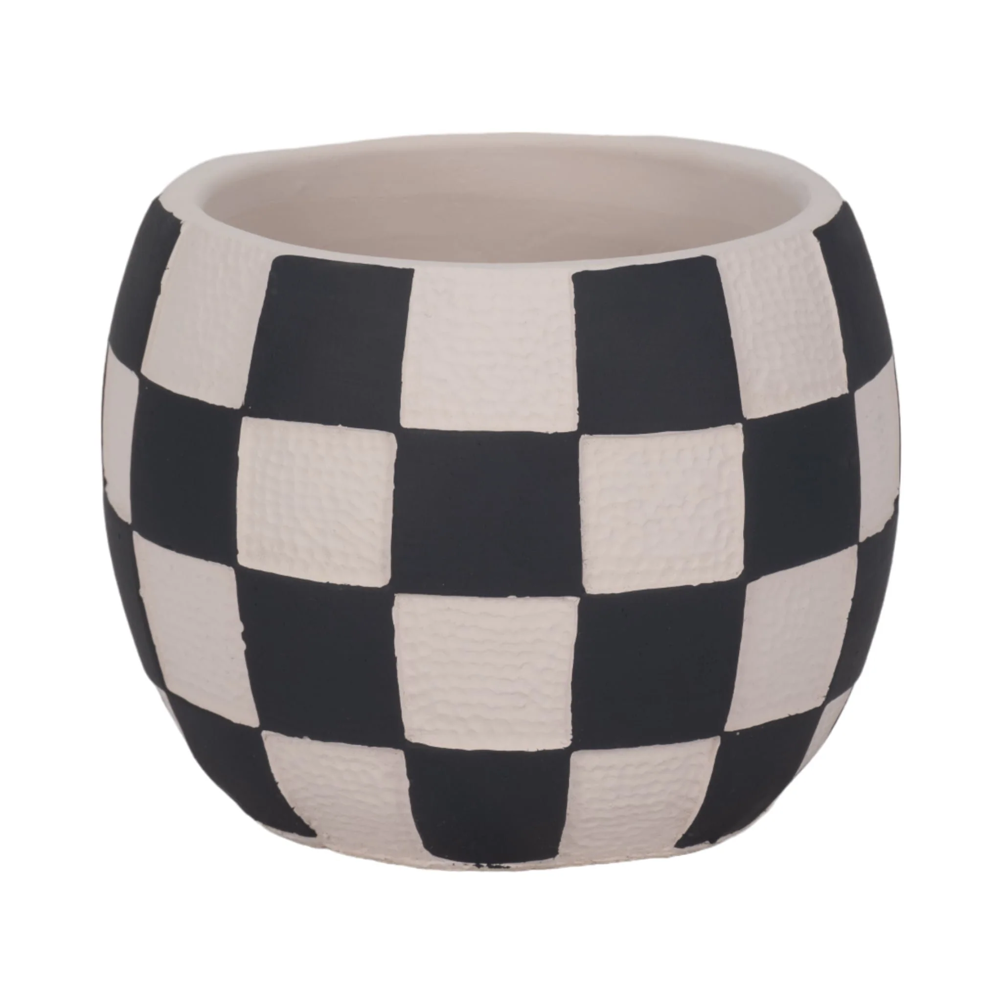 7" Checkerboard Rounded Planter, Black/white - Image 3