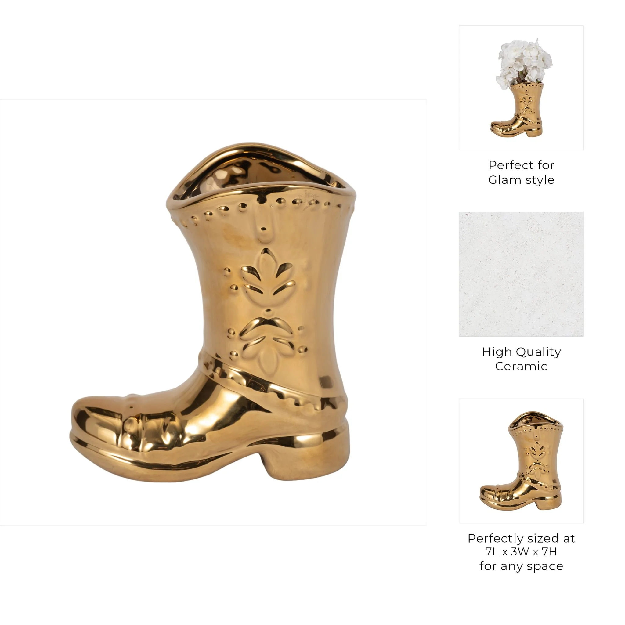 7" Cowboy Boot Vase, Gold - Image 9