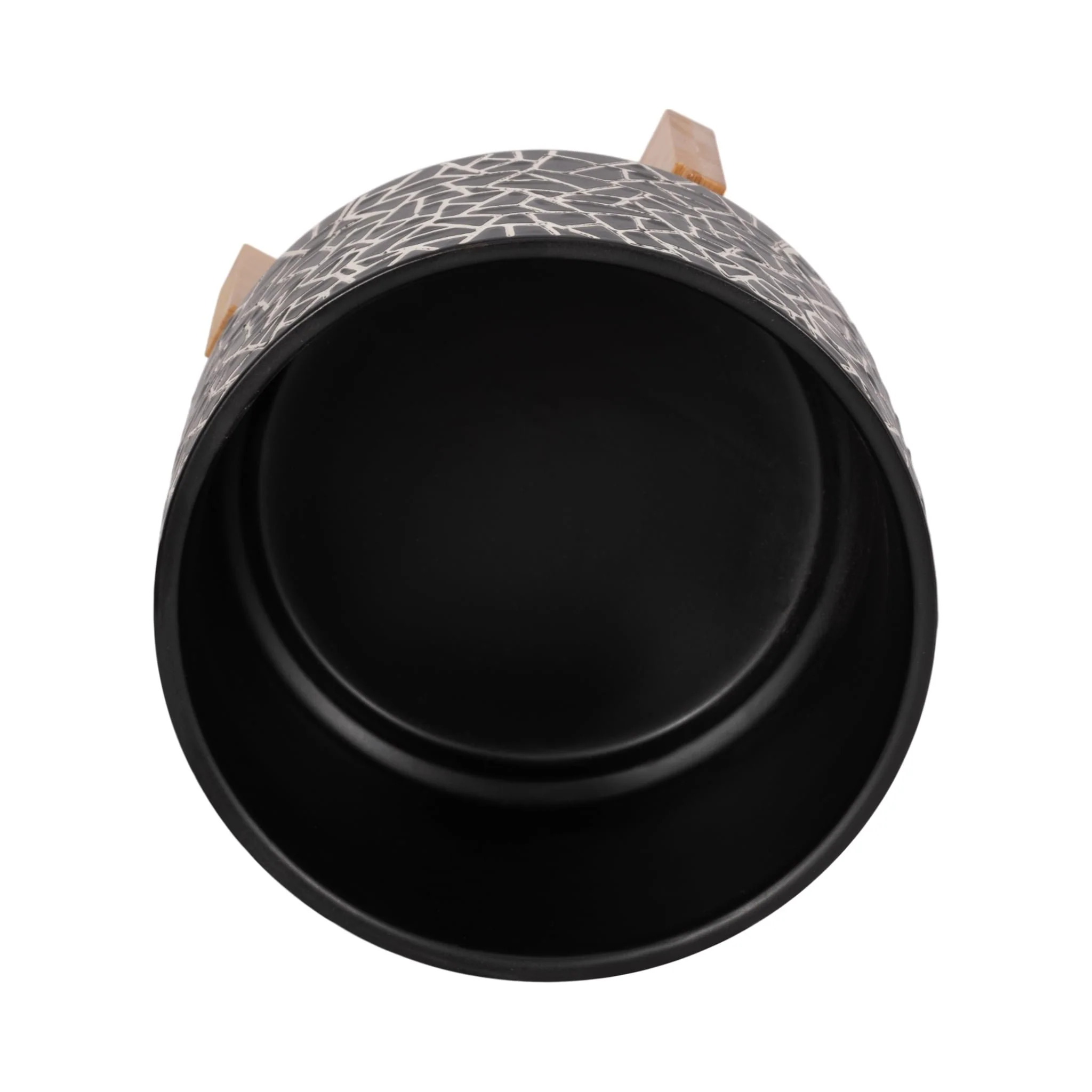7" Crackled Planter W/ Wood Stand, Black - Image 6