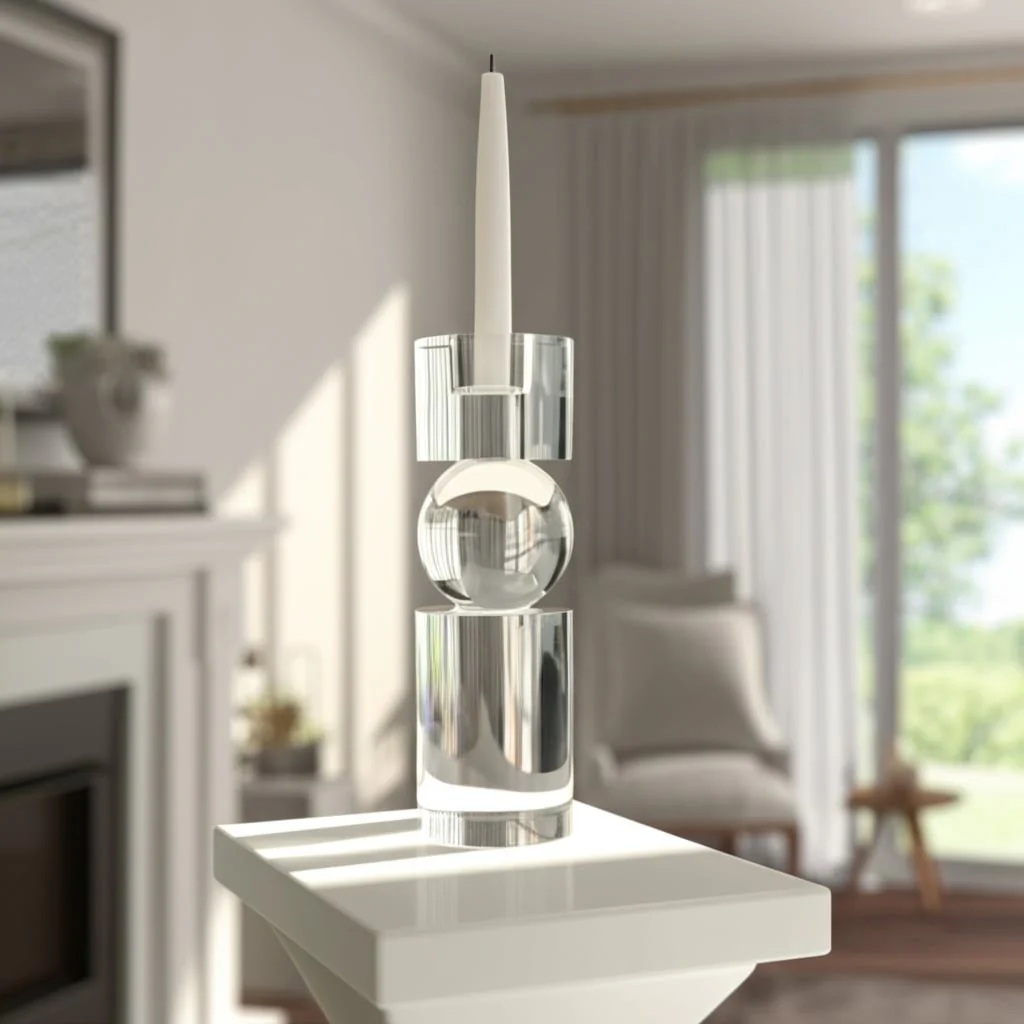 7" Crystal Candle Holder, Clear - Image 7