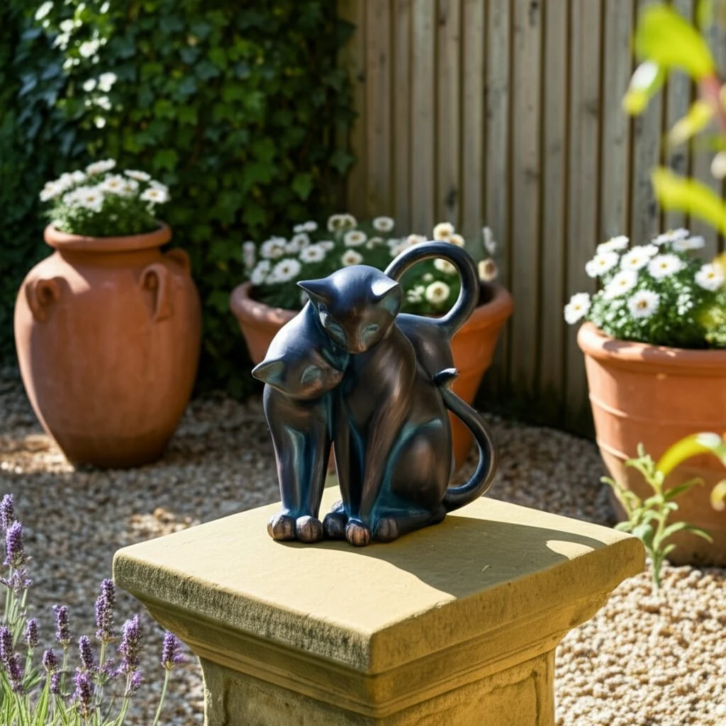 7" Cuddling Cats, Bronze - Image 9