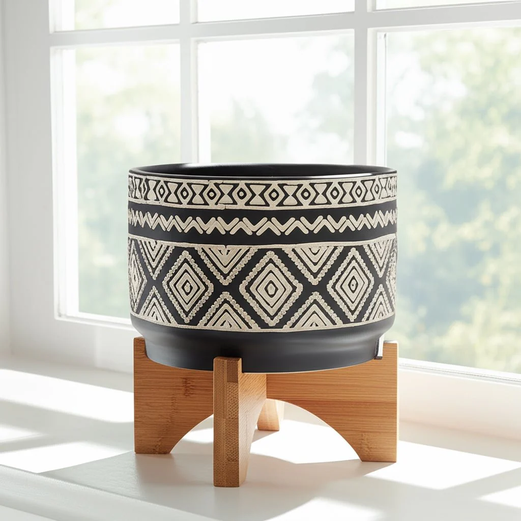7" Diamond Planter On Stand, Black - Image 11