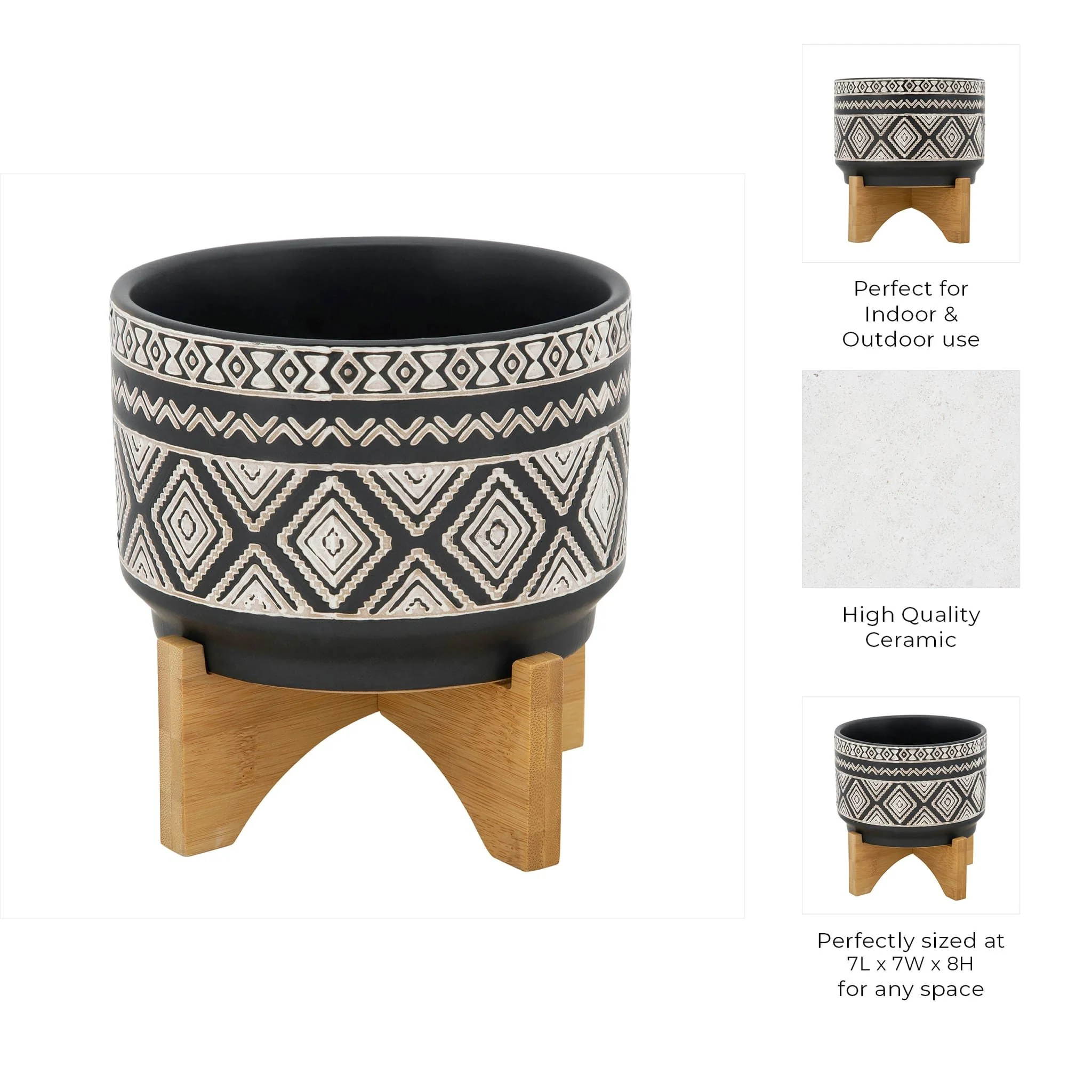 7" Diamond Planter On Stand, Black - Image 9