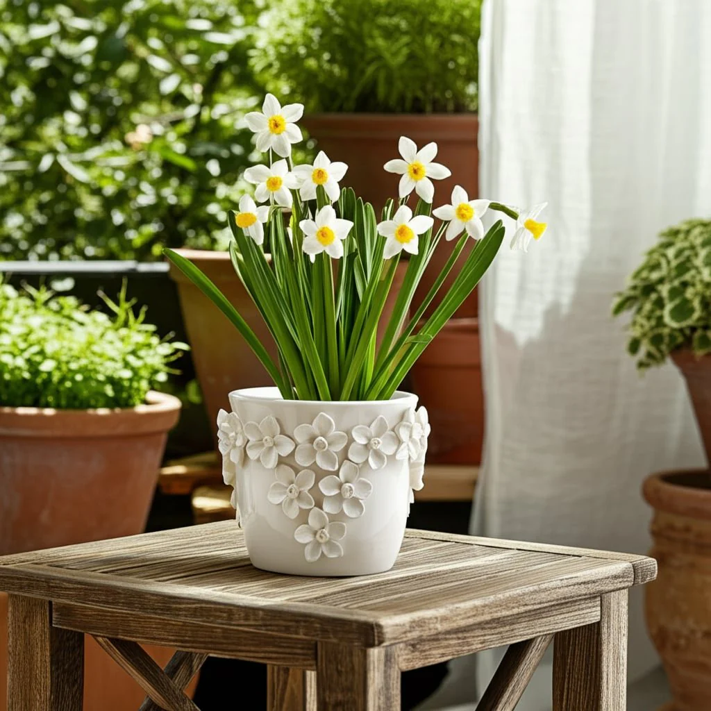 7" Floral Applique Planter, Ivory - Image 11