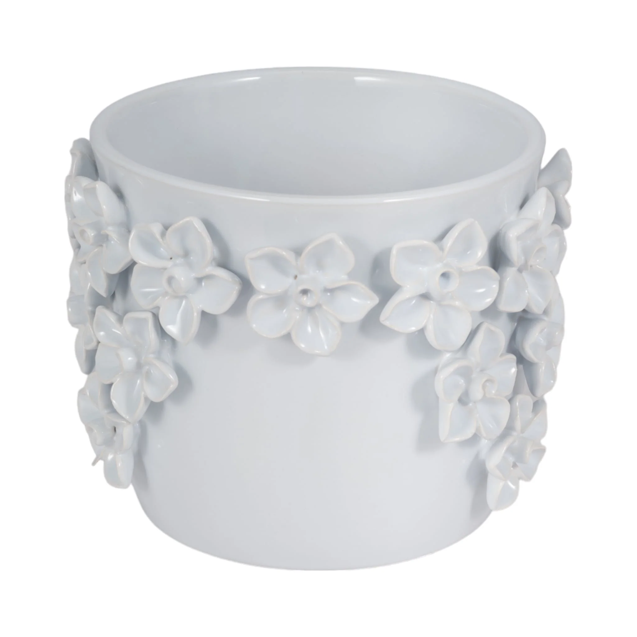 7" Floral Applique Planter, White - Image 2