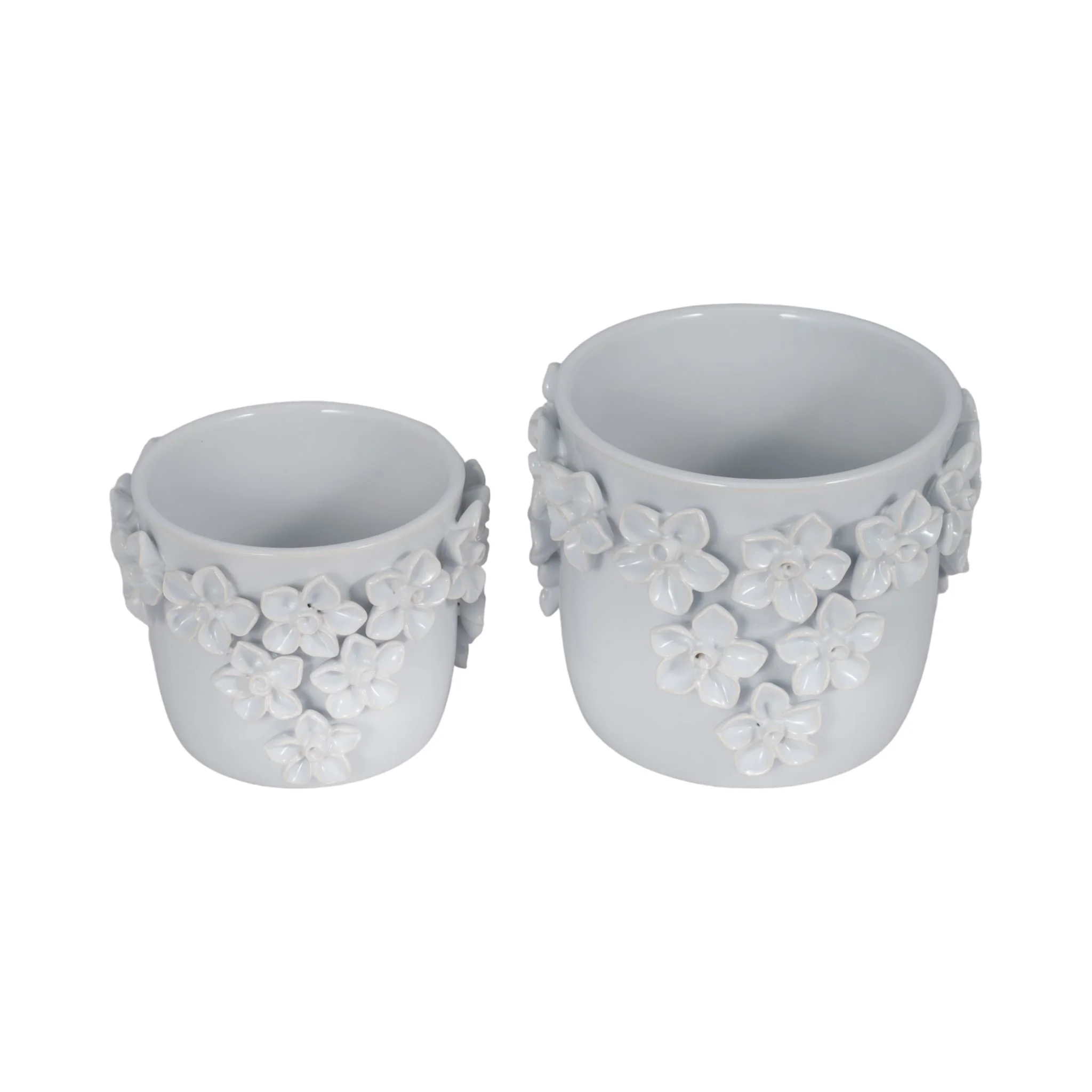 7" Floral Applique Planter, White - Image 6
