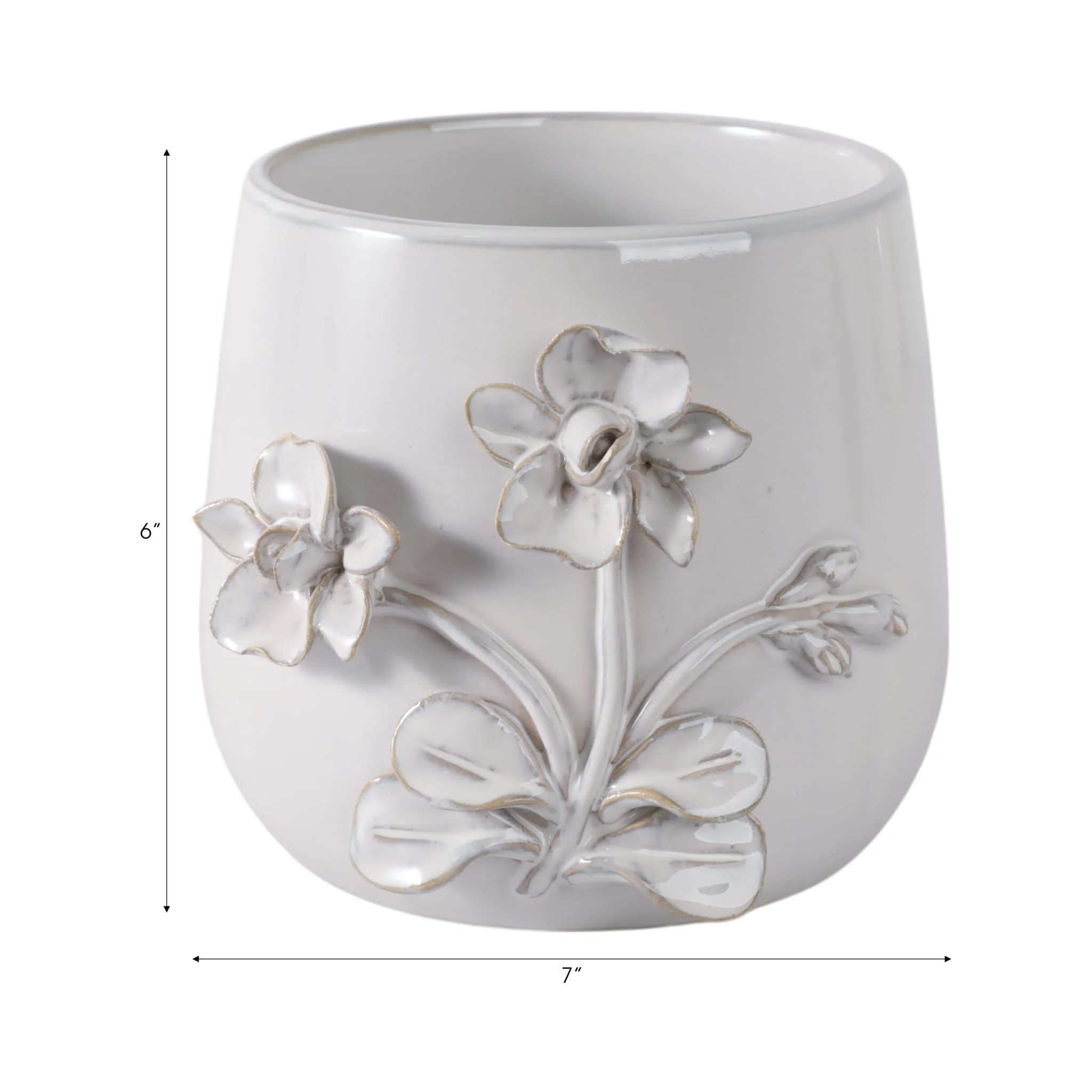 7" Flower Applique Planter, Ivory - Image 3