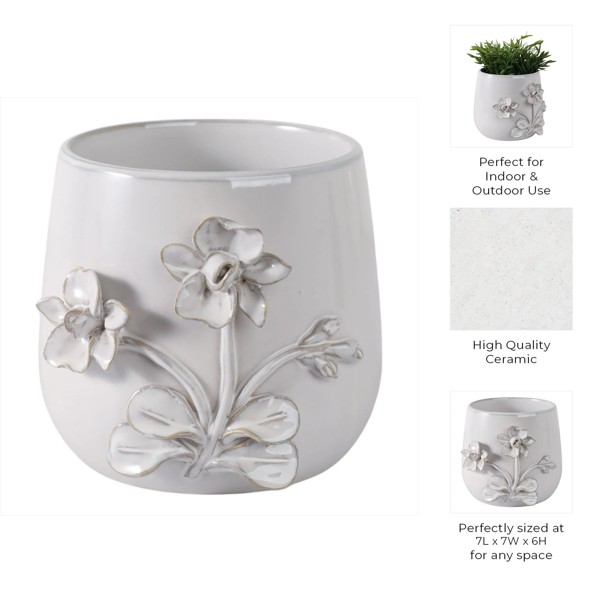 7" Flower Applique Planter, Ivory - Image 4