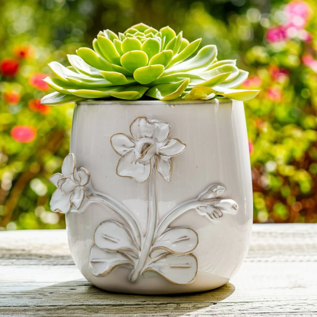 7" Flower Applique Planter, Ivory - Image 7