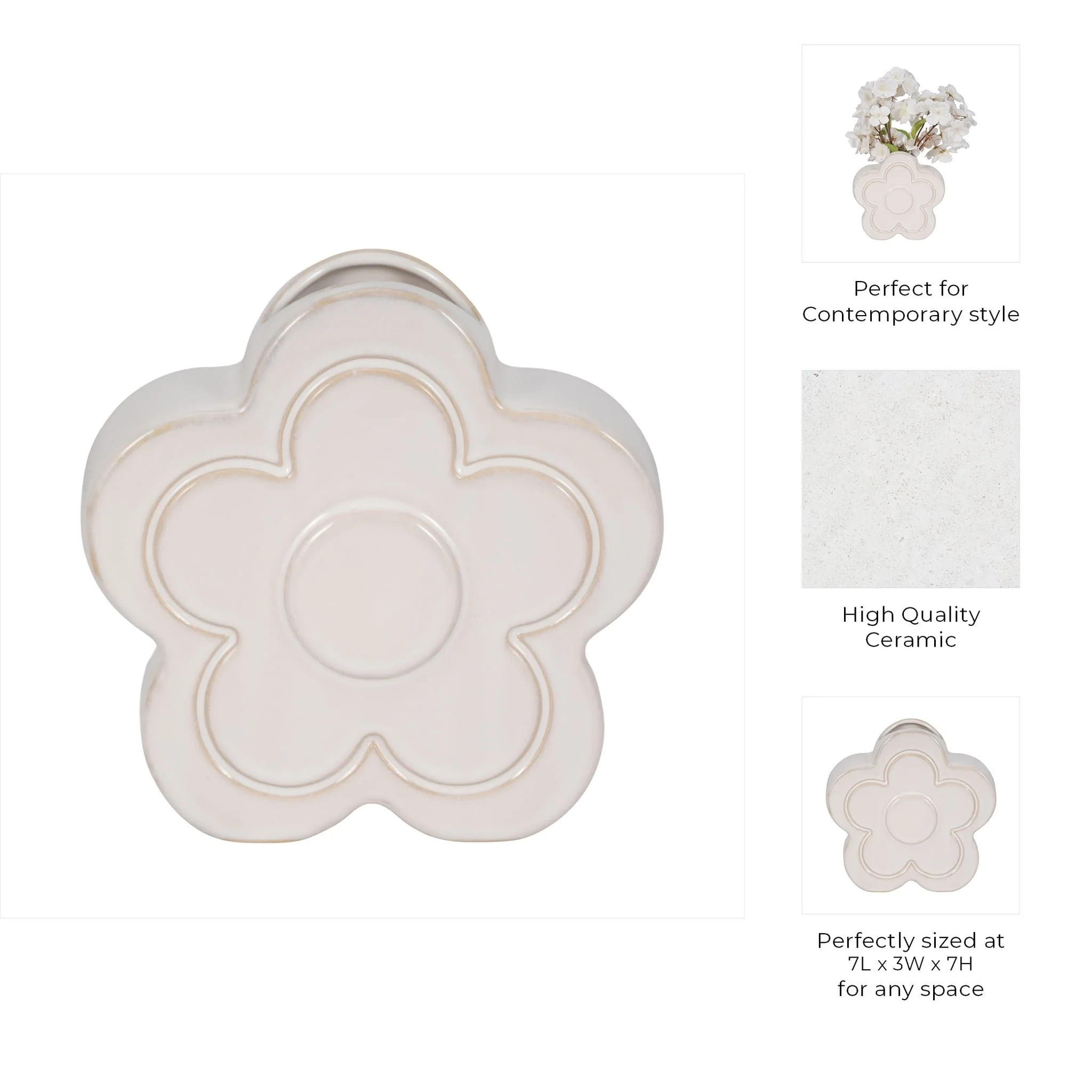 7" Flower Power Object Vase, Ivory - Image 10