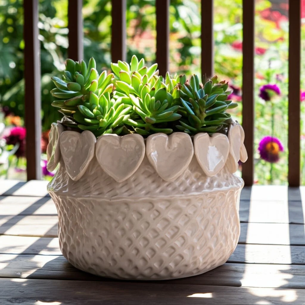 7" Leaf Applique Woven Planter, Cream - Image 12