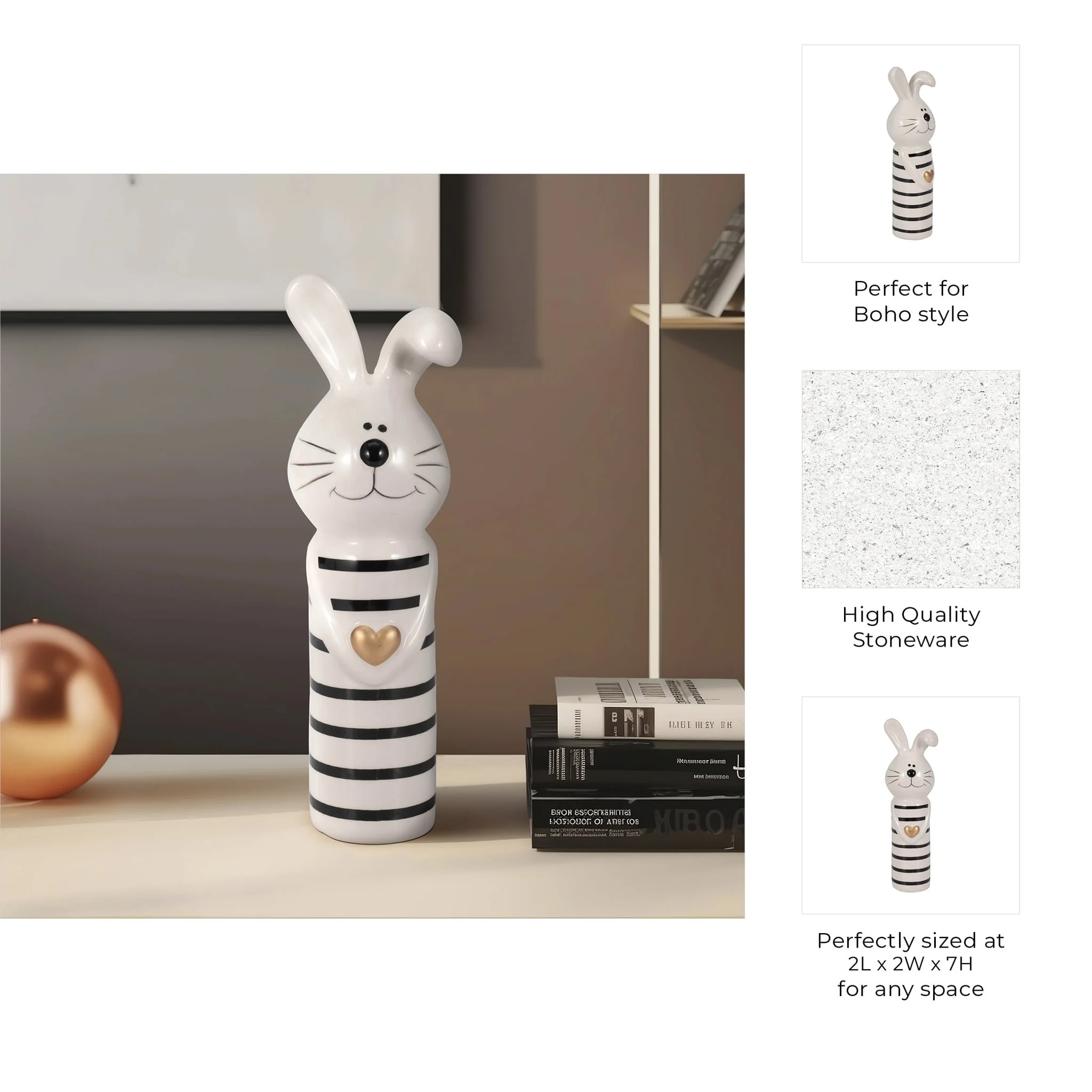 7" Lines Bunny With Gold Heart, White/black - Image 10