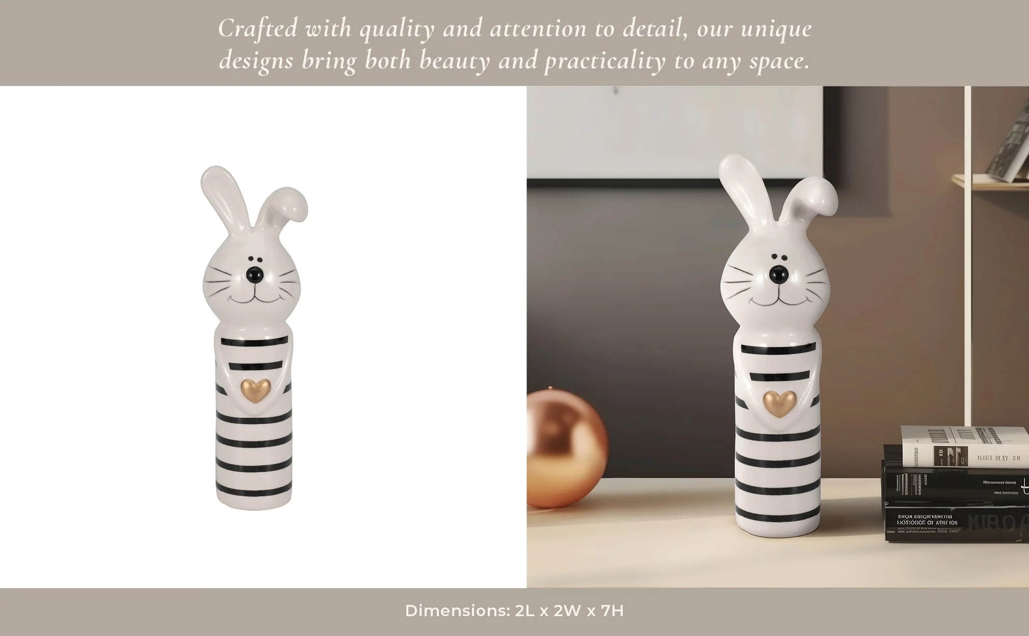 7" Lines Bunny With Gold Heart, White/black - Image 12