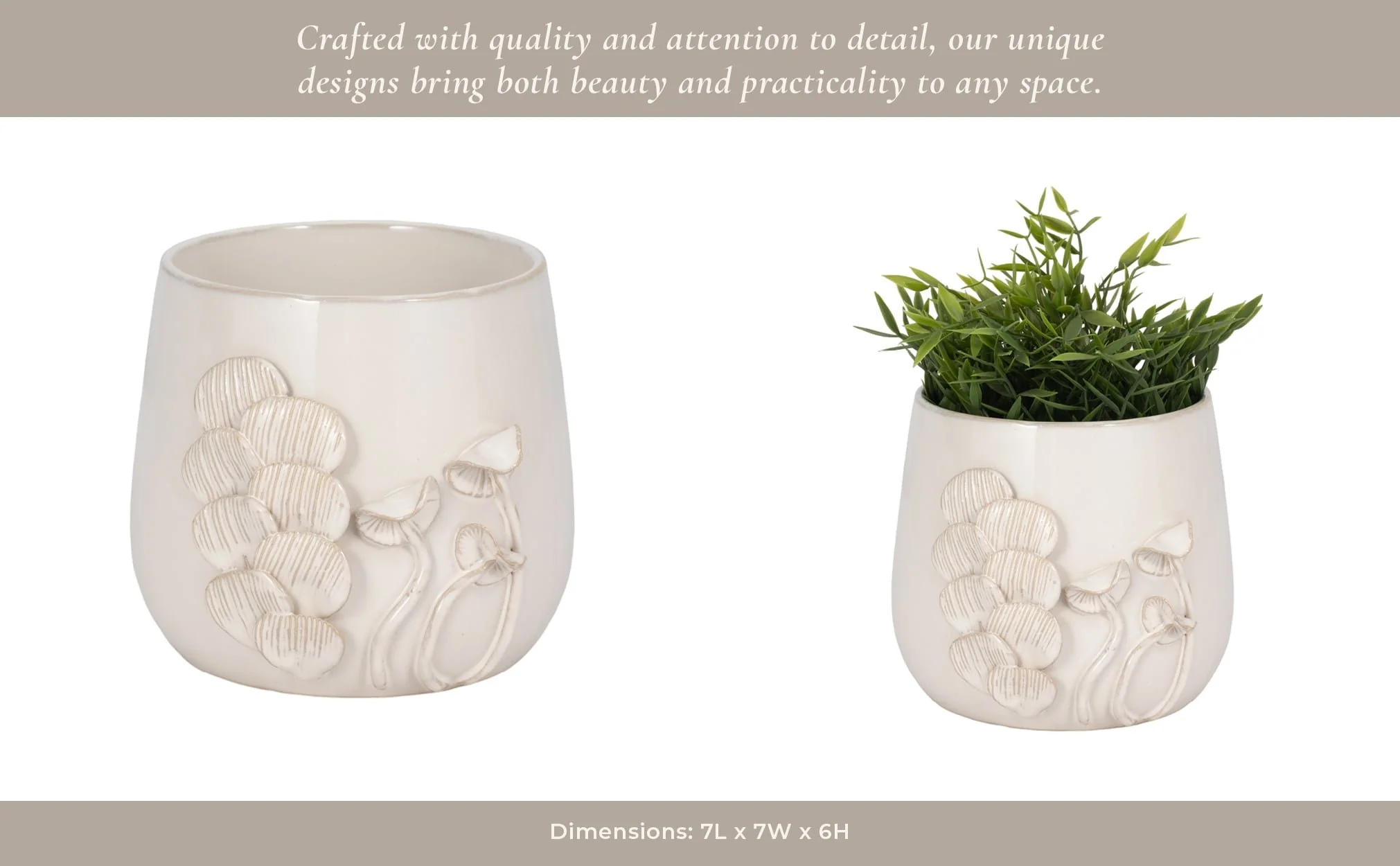 7" Mushroom Applique Planter, Ivory - Image 11