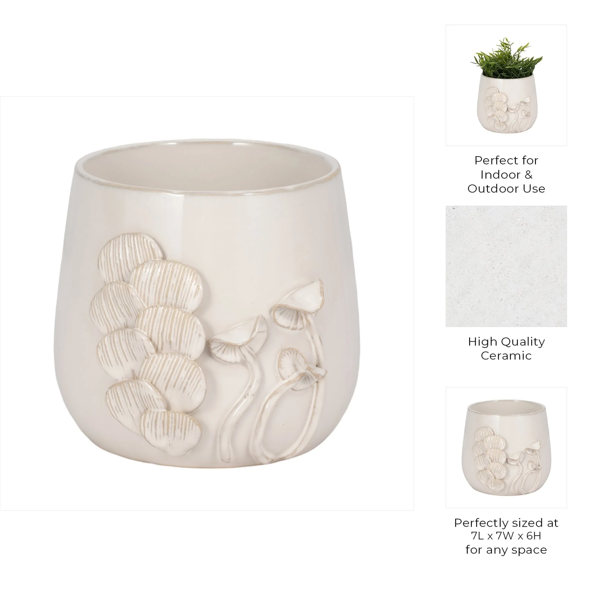 7" Mushroom Applique Planter, Ivory - Image 9