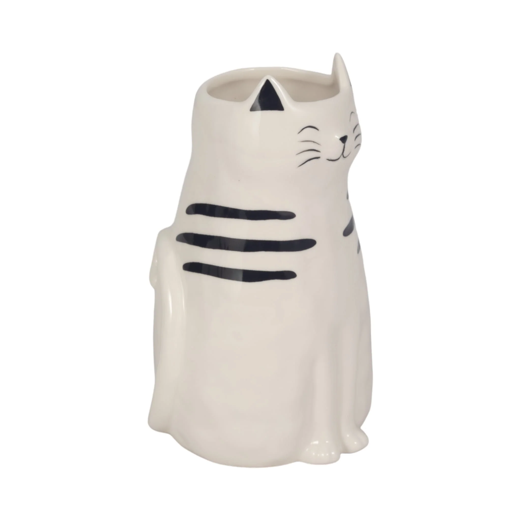 7" Sitting Pretty Kitty With Vase Opening, White/b - Image 3