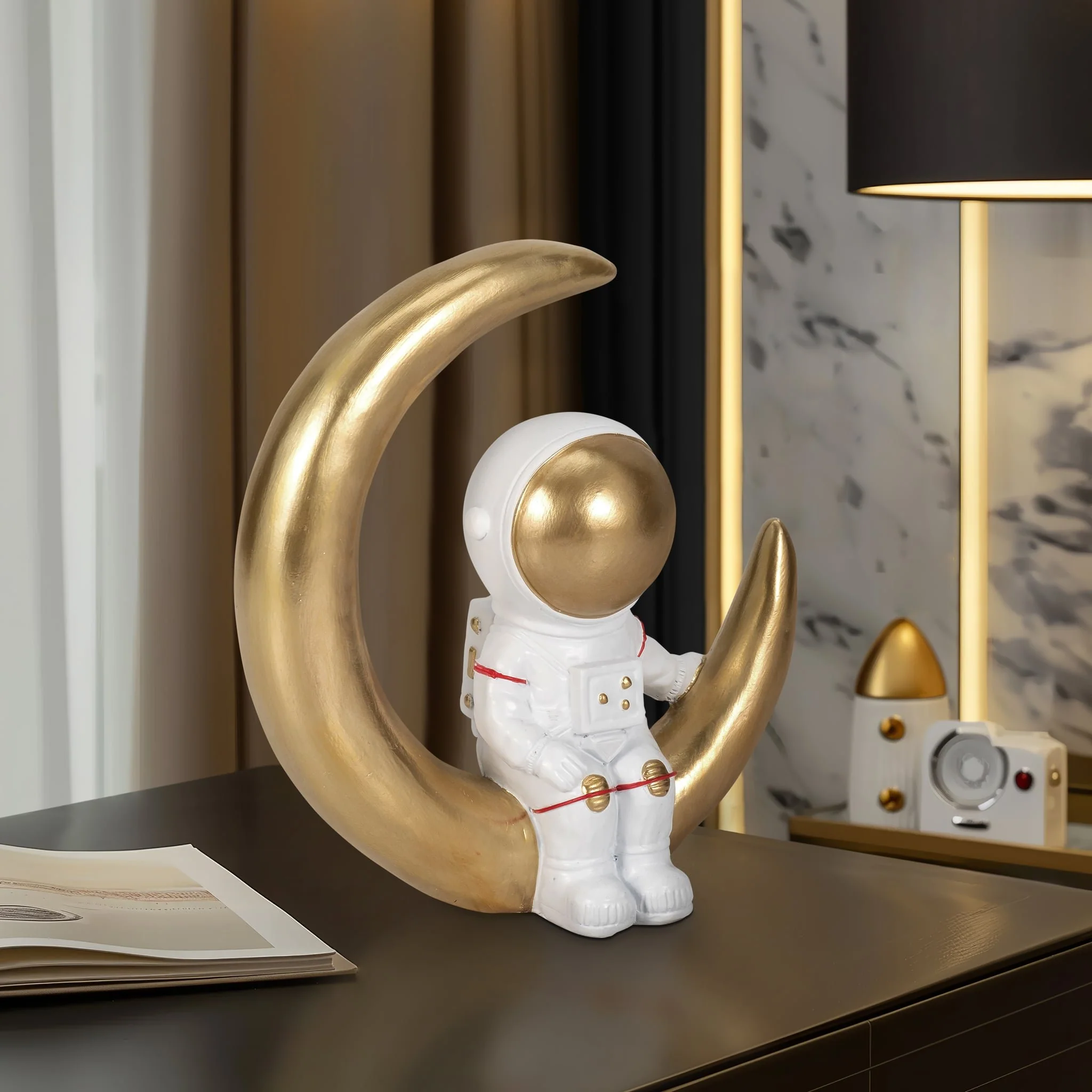 7" Space Man On Crescent Moon, White/gold - Image 10