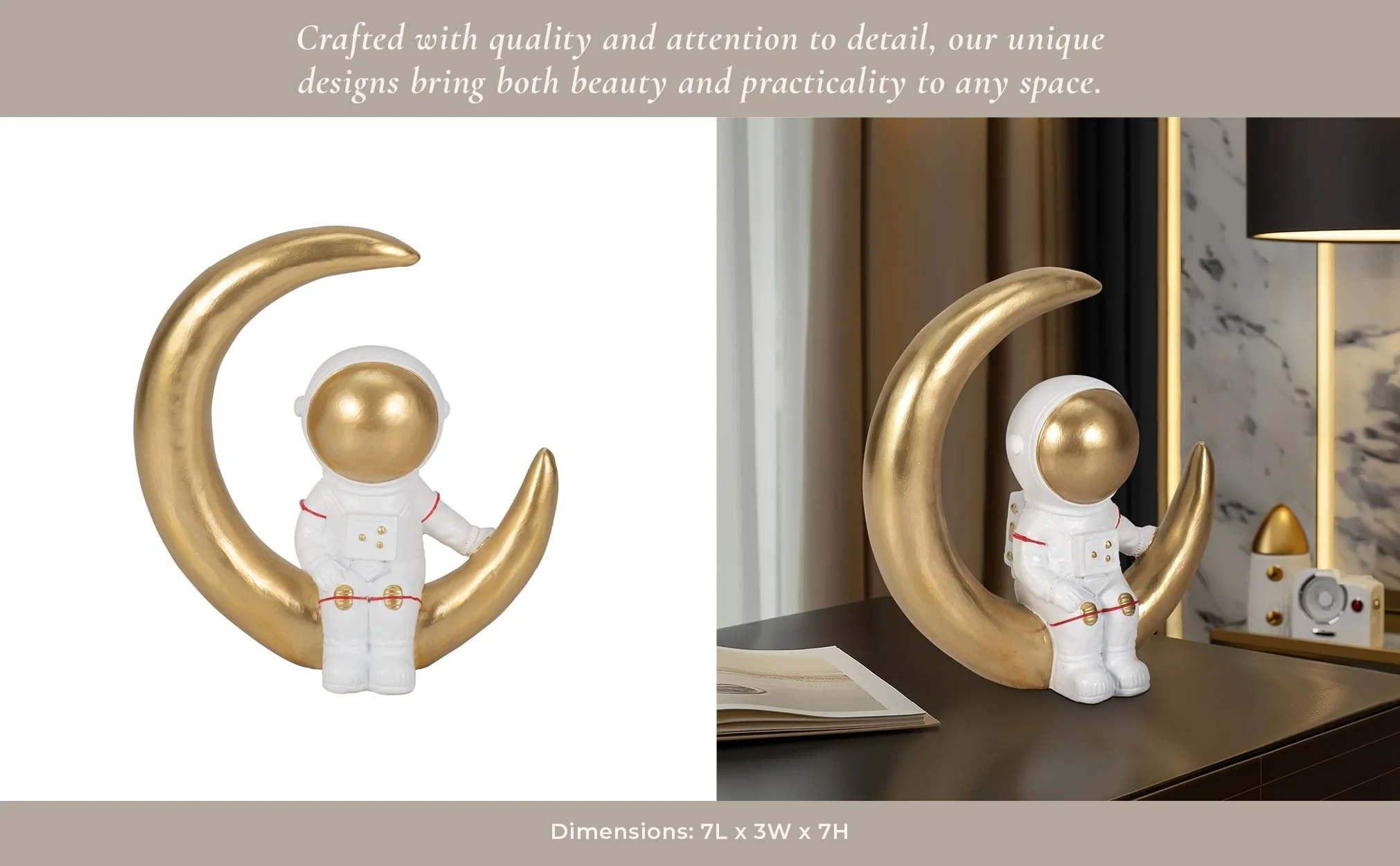 7" Space Man On Crescent Moon, White/gold - Image 11