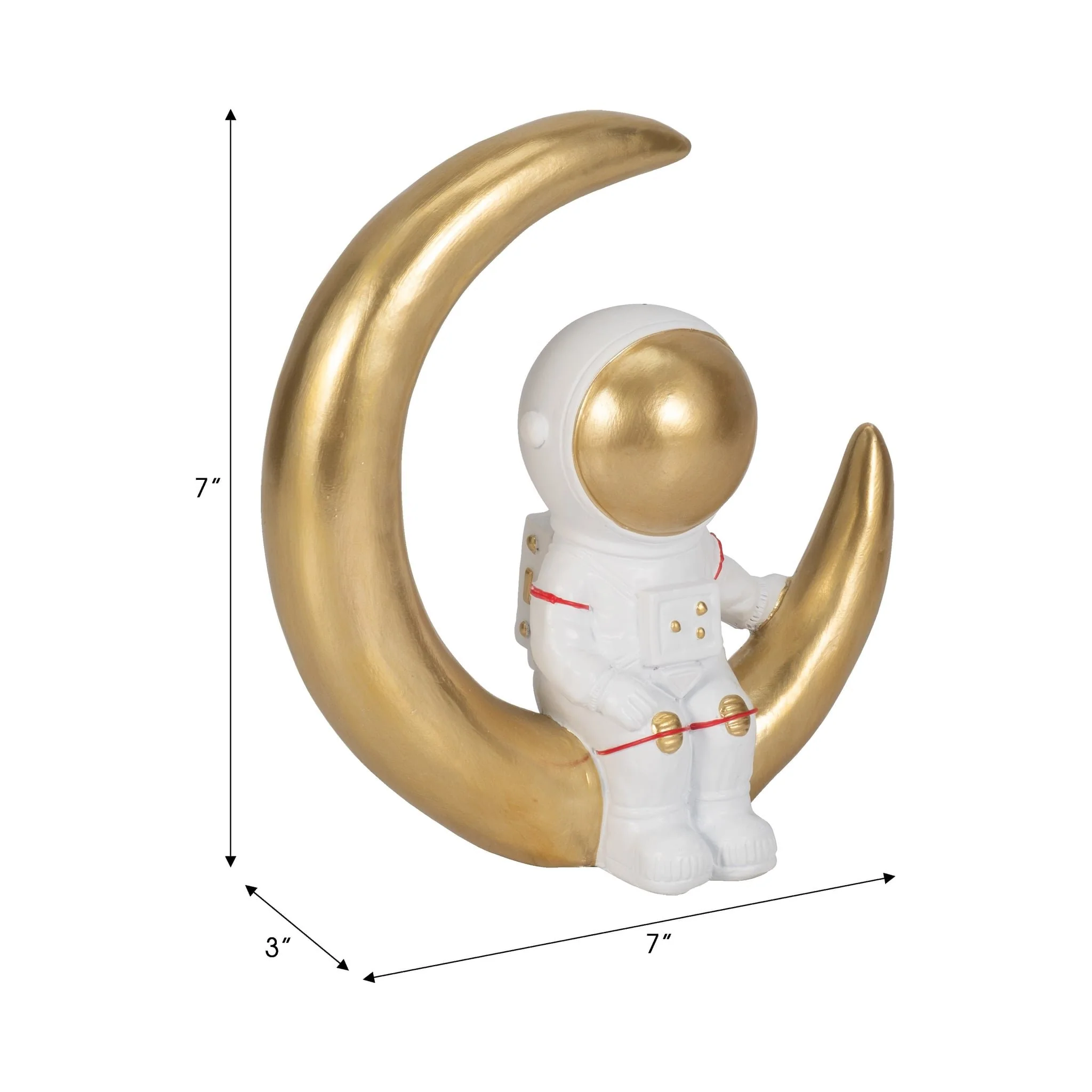 7" Space Man On Crescent Moon, White/gold - Image 8
