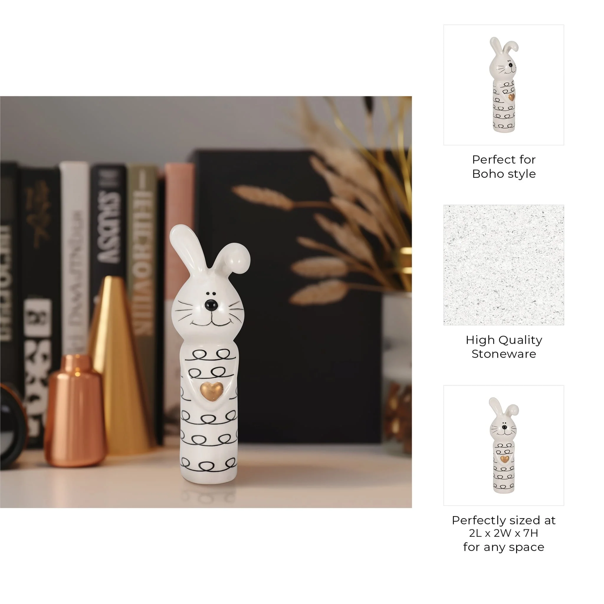 7" Squiggly Bunny With Gold Heart, White/black - Image 10