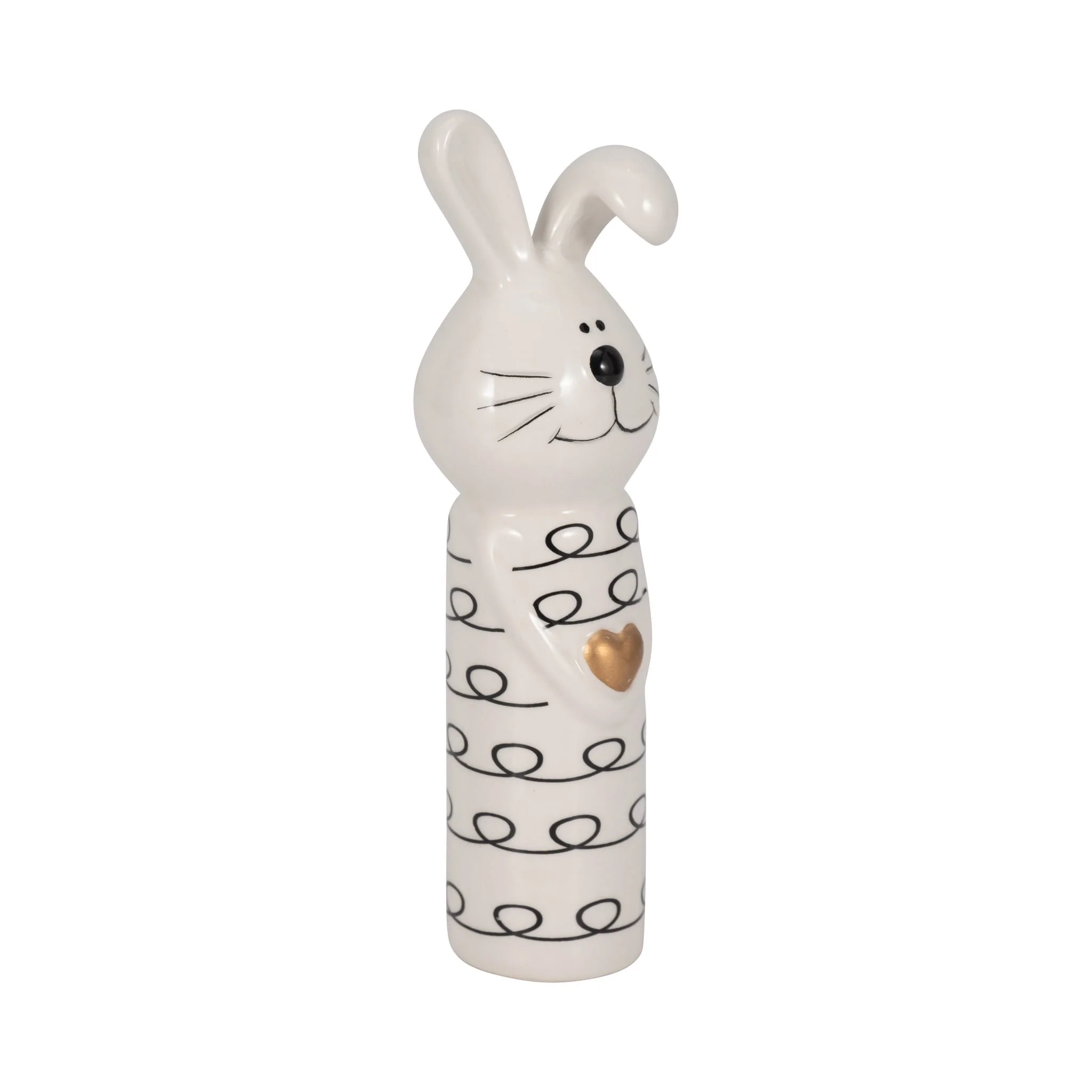 7" Squiggly Bunny With Gold Heart, White/black - Image 2