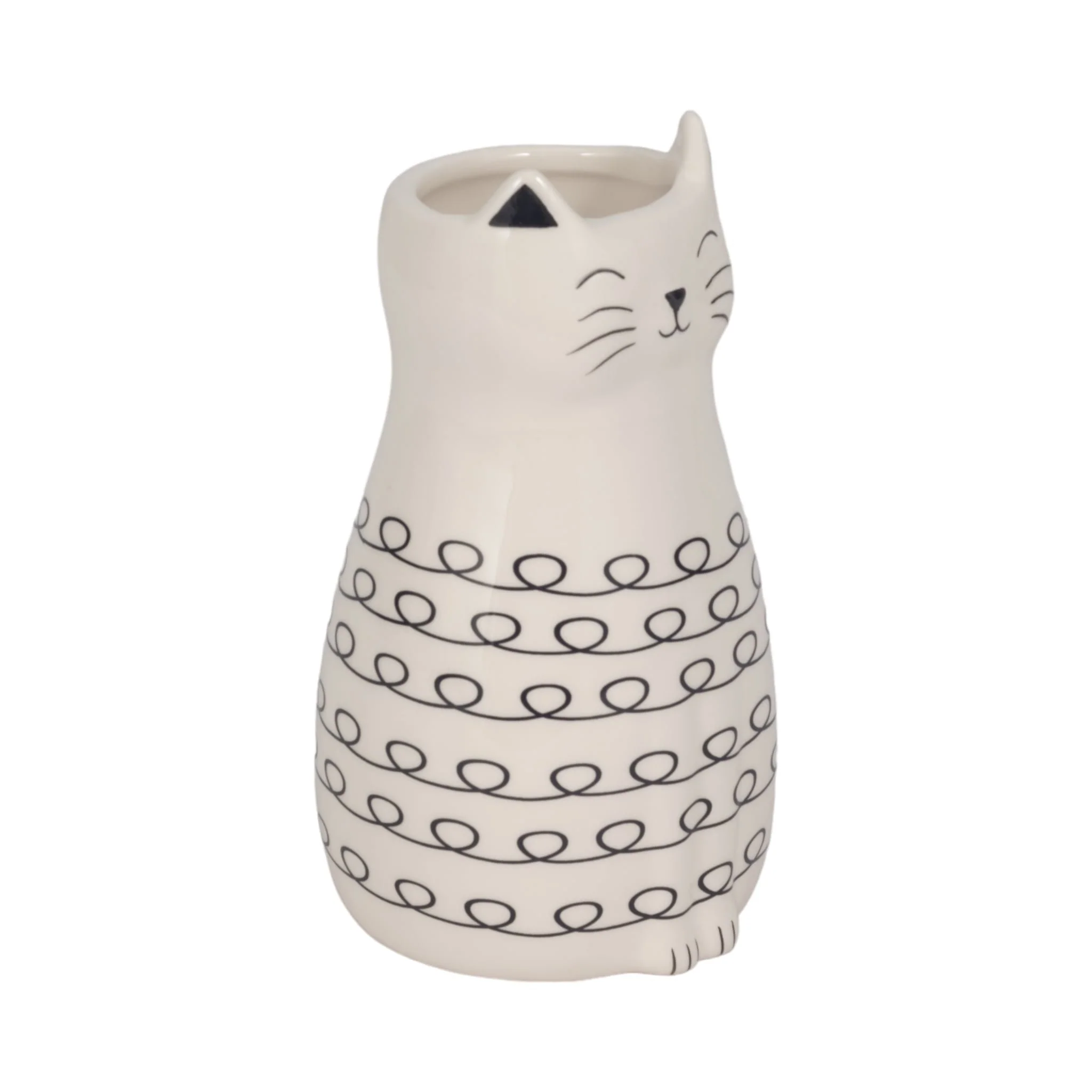 7" Squiggly Kitty With Vase Opening, White/black - Image 3