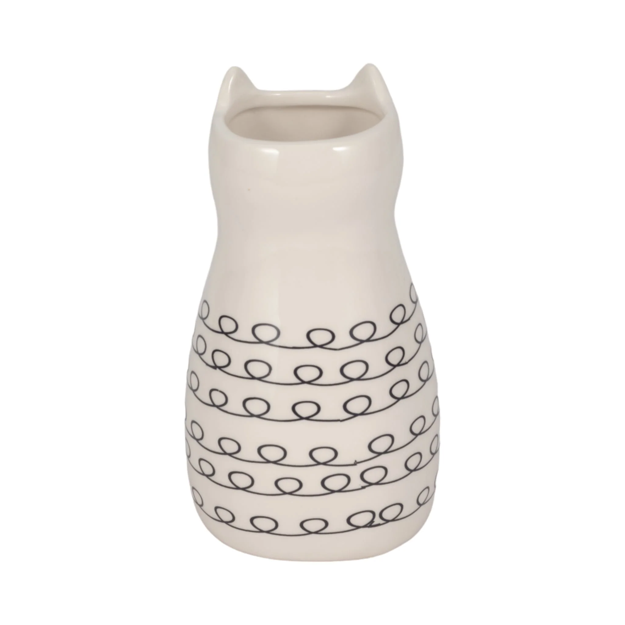7" Squiggly Kitty With Vase Opening, White/black - Image 5