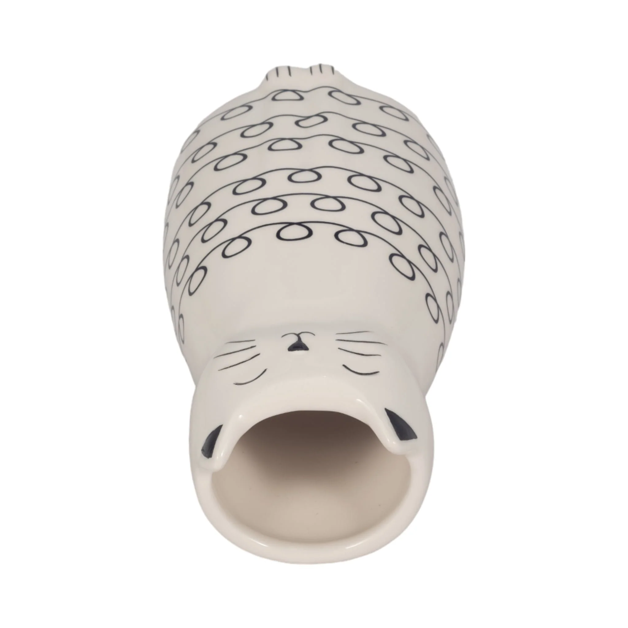 7" Squiggly Kitty With Vase Opening, White/black - Image 7