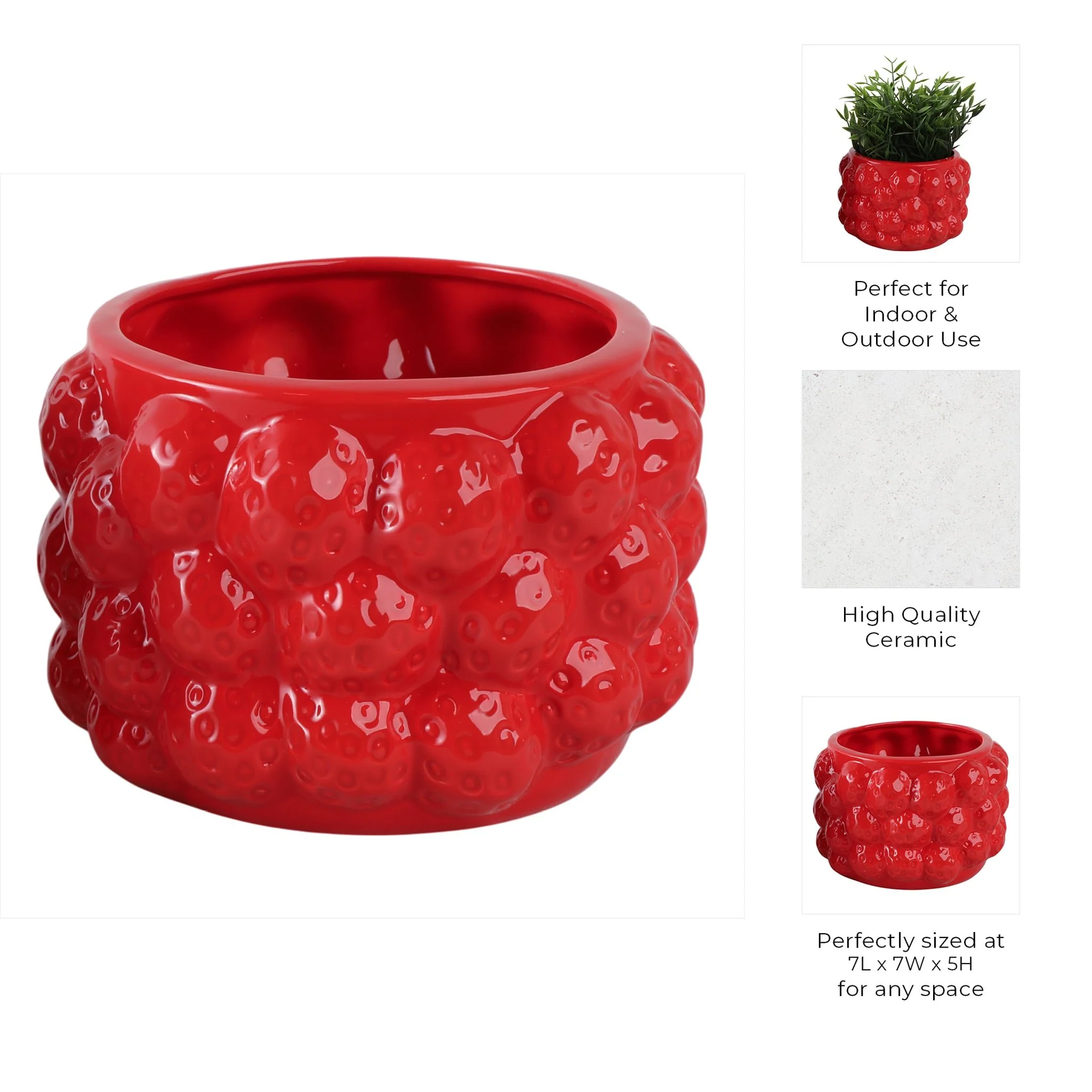 7" Strawberries Flower Pot, Red - Image 8