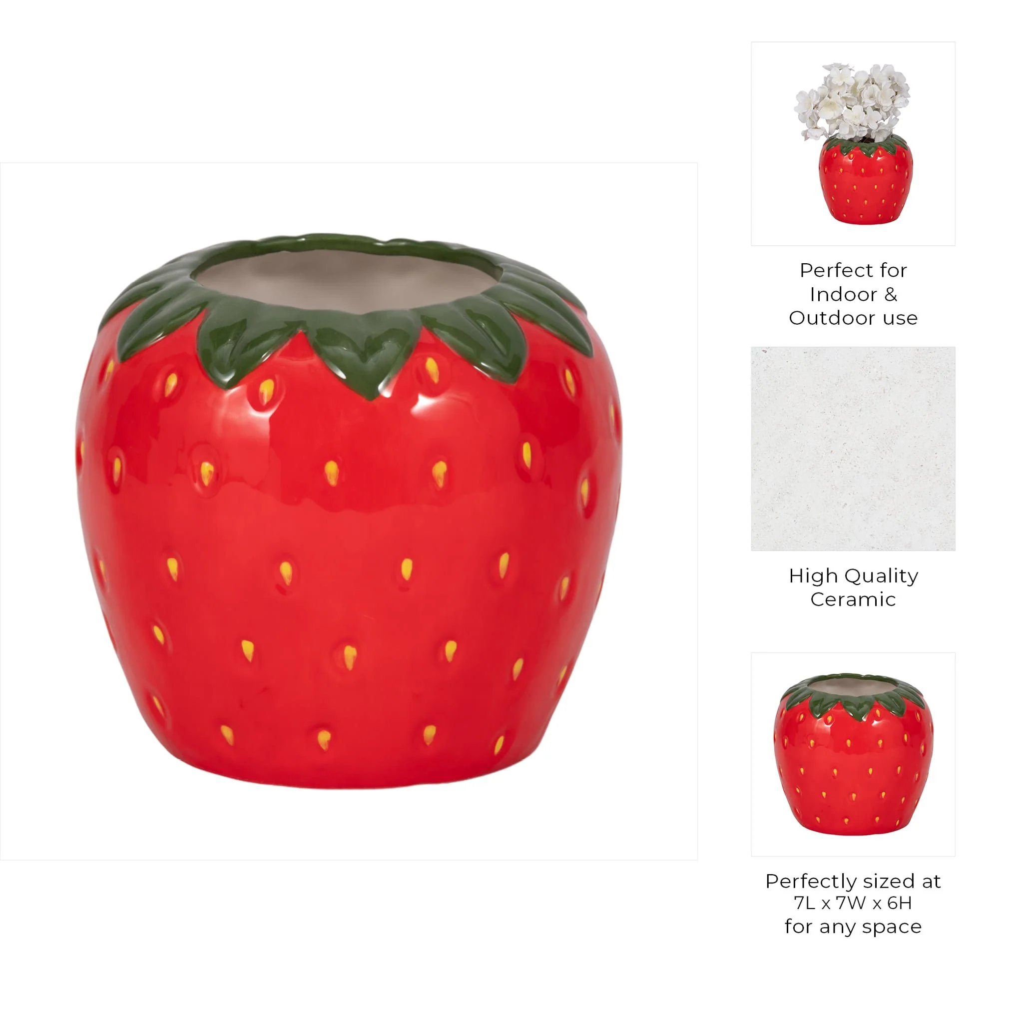 7" Strawberry Planter, Red/green - Image 8